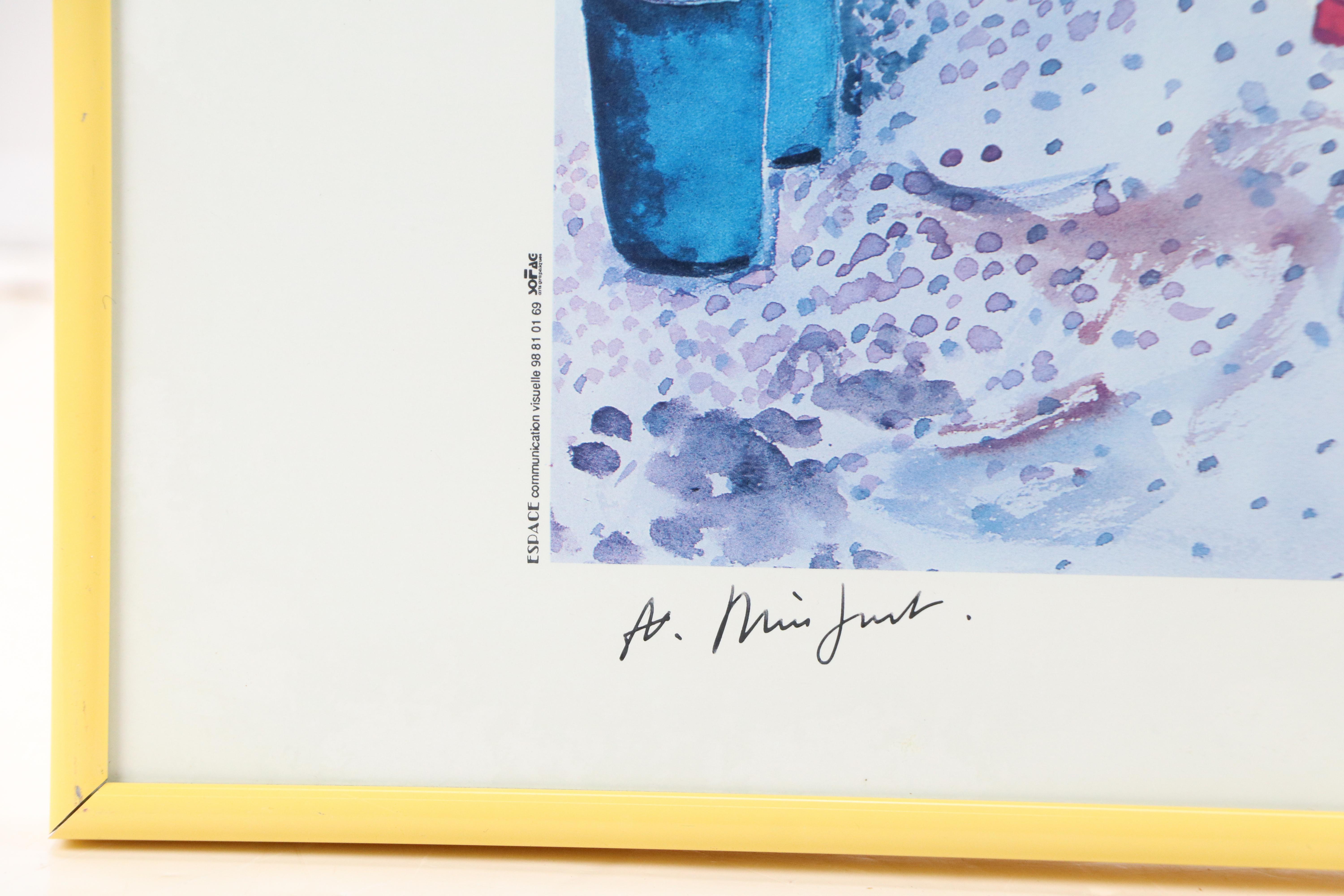 A. Minguet Offset Lithograph "Fleurs au Rideau Bleu Dans...," Late 20th C.