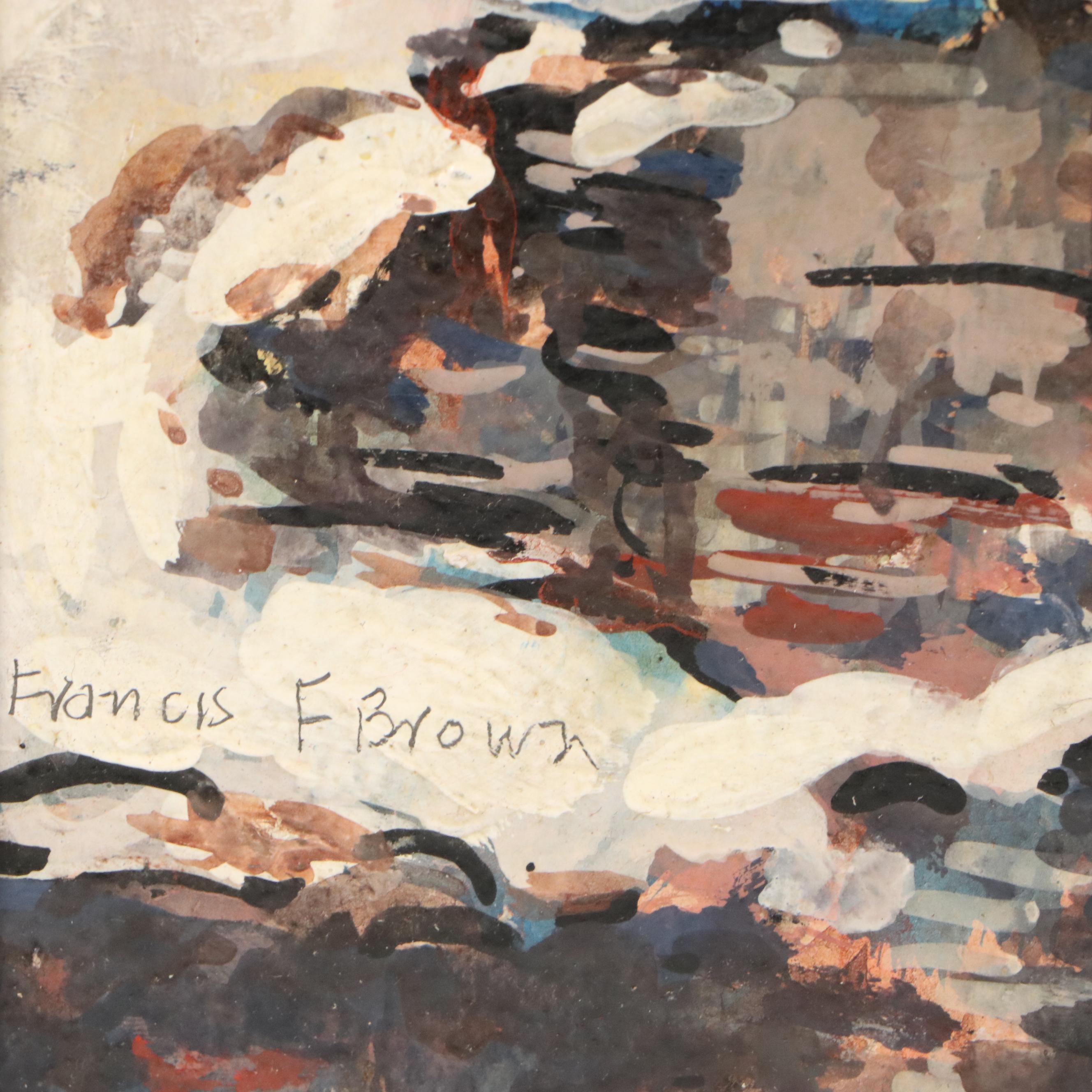 Francis F. Brown Gouache Painting of Winter River Landscape, 20th Century