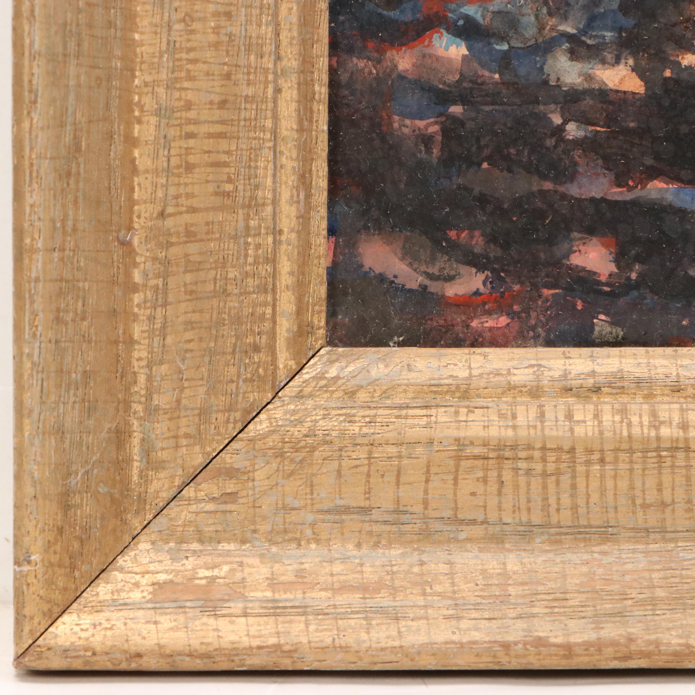 Francis F. Brown Gouache Painting of Winter River Landscape, 20th Century