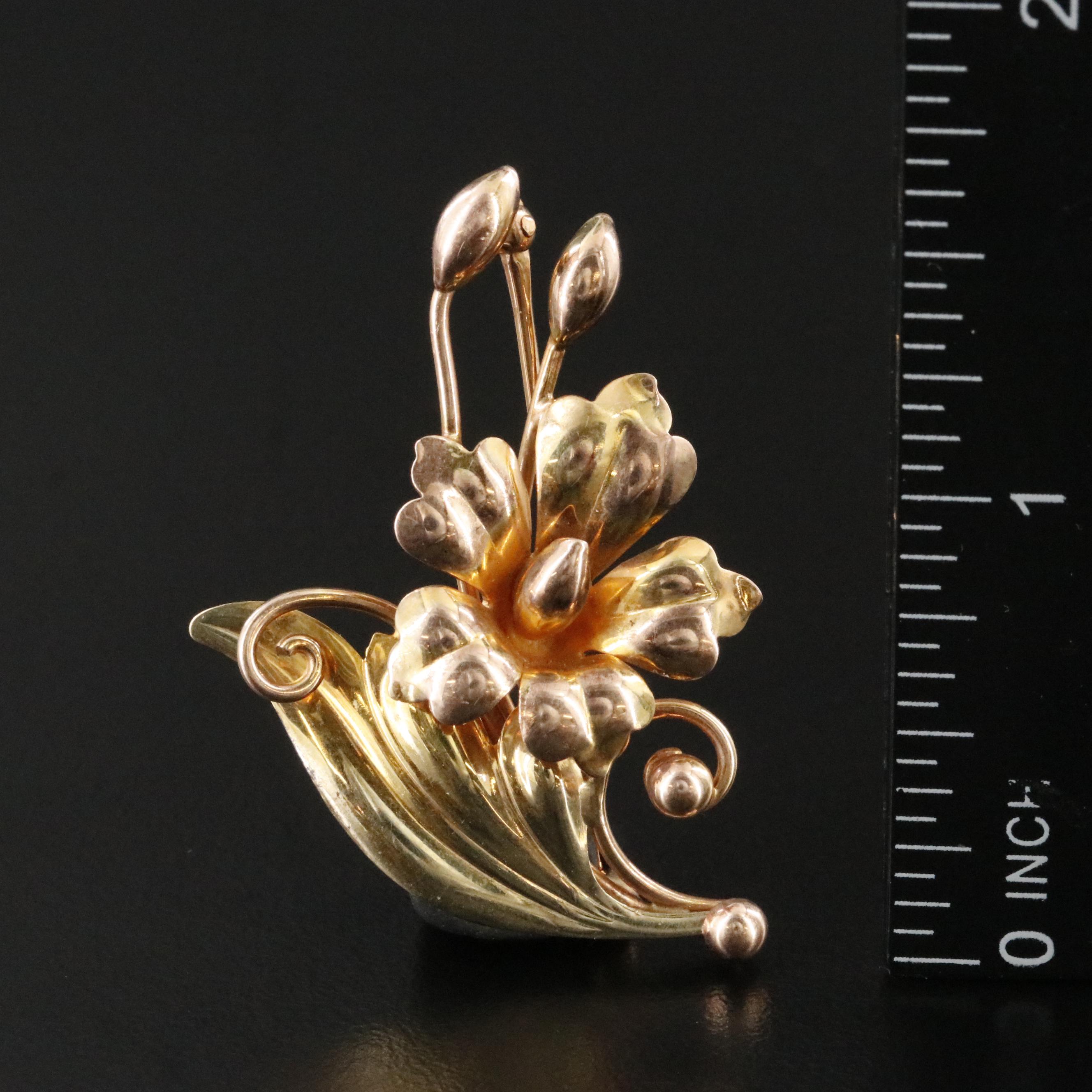 Vintage 10K Two-Tone Floral Brooch