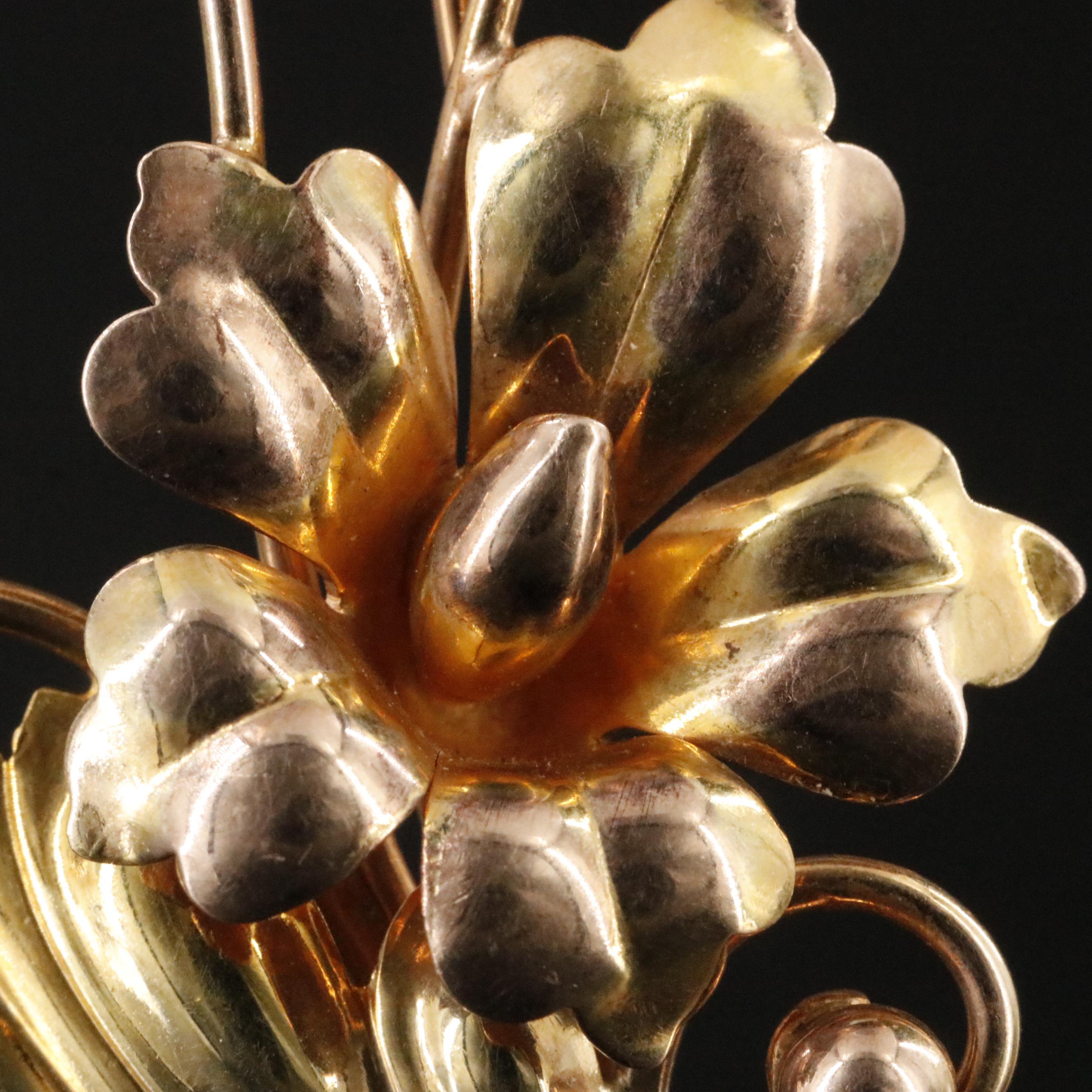 Vintage 10K Two-Tone Floral Brooch