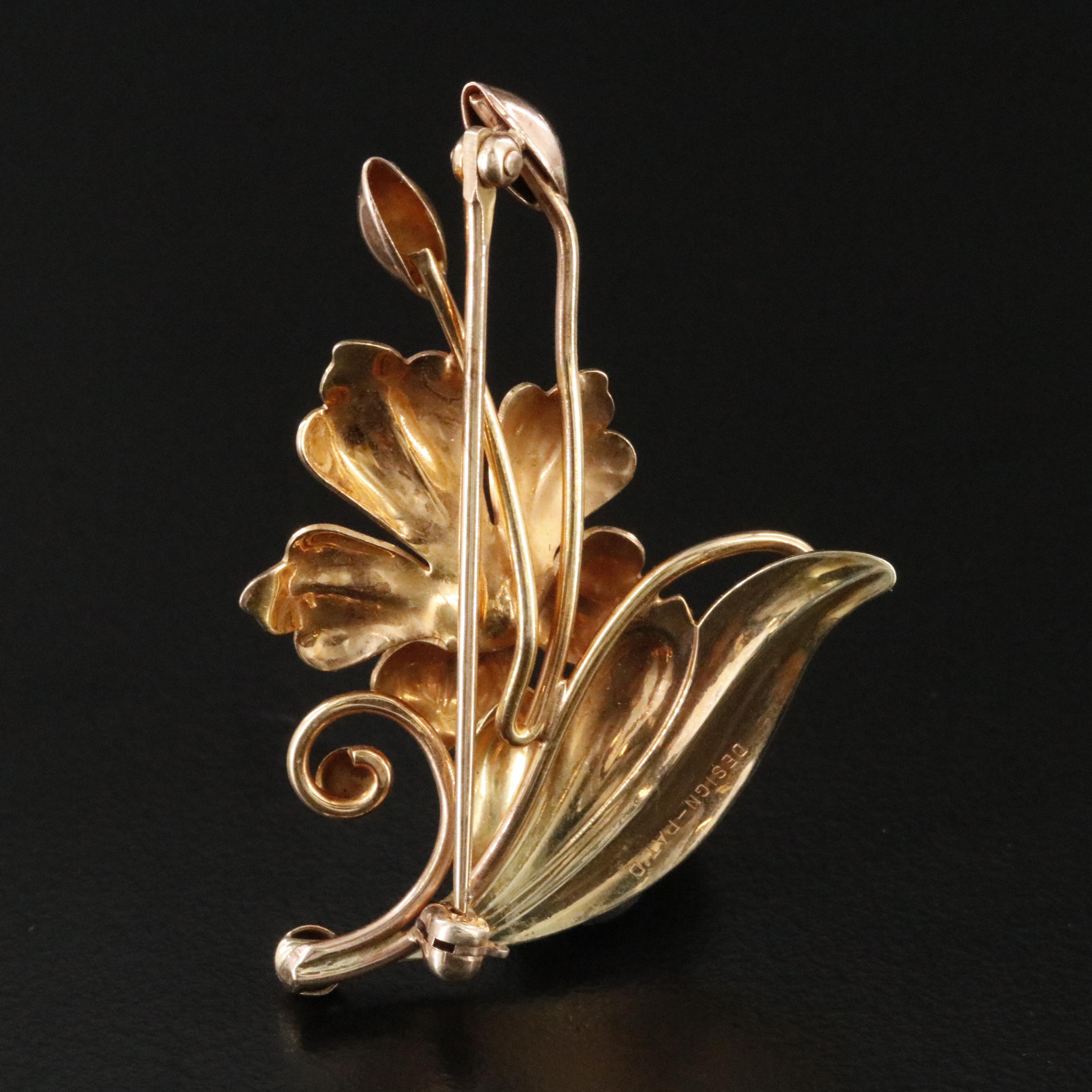 Vintage 10K Two-Tone Floral Brooch