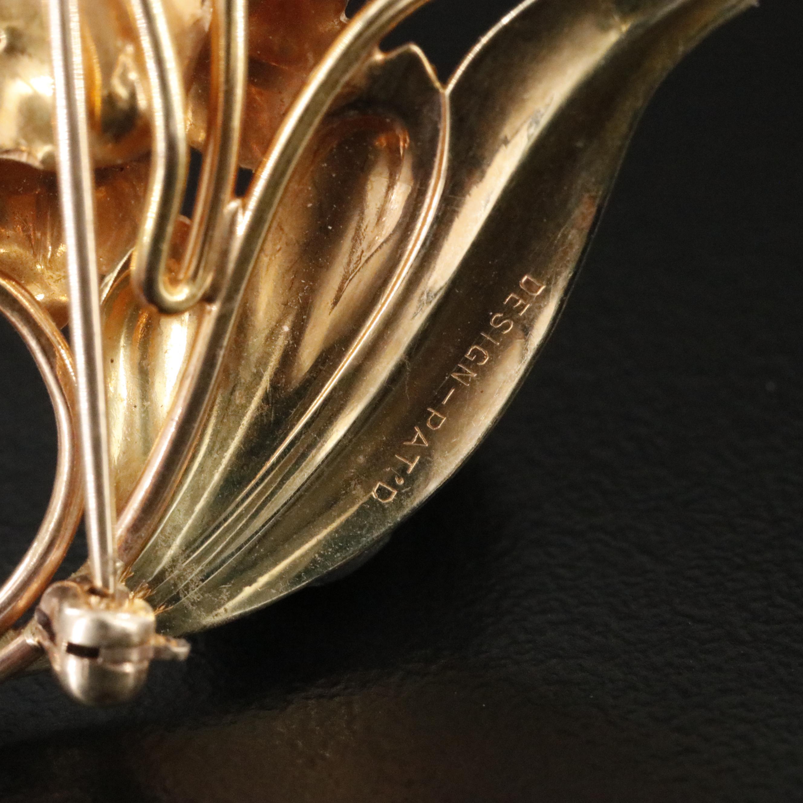 Vintage 10K Two-Tone Floral Brooch