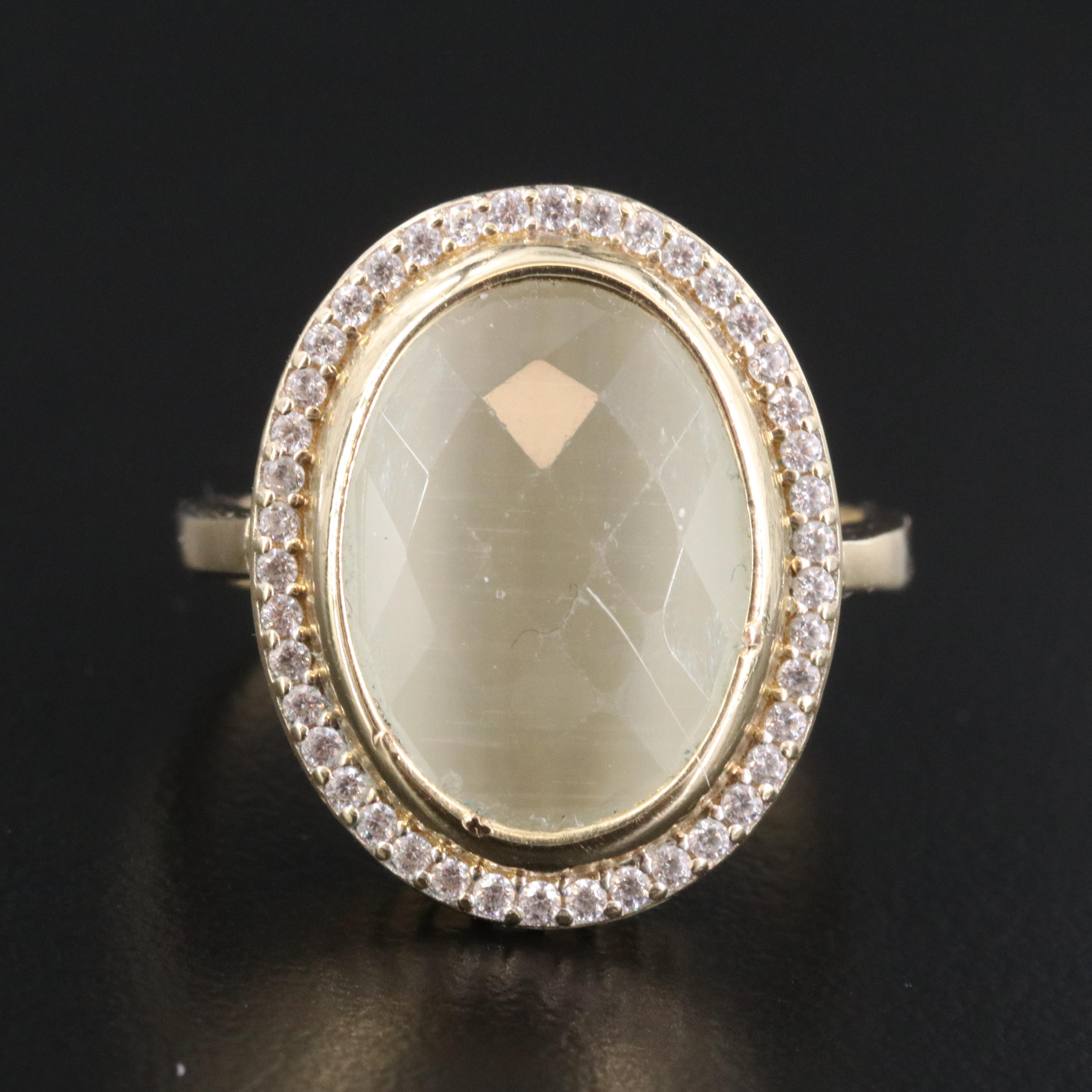 14K Moonstone and CZ Ring