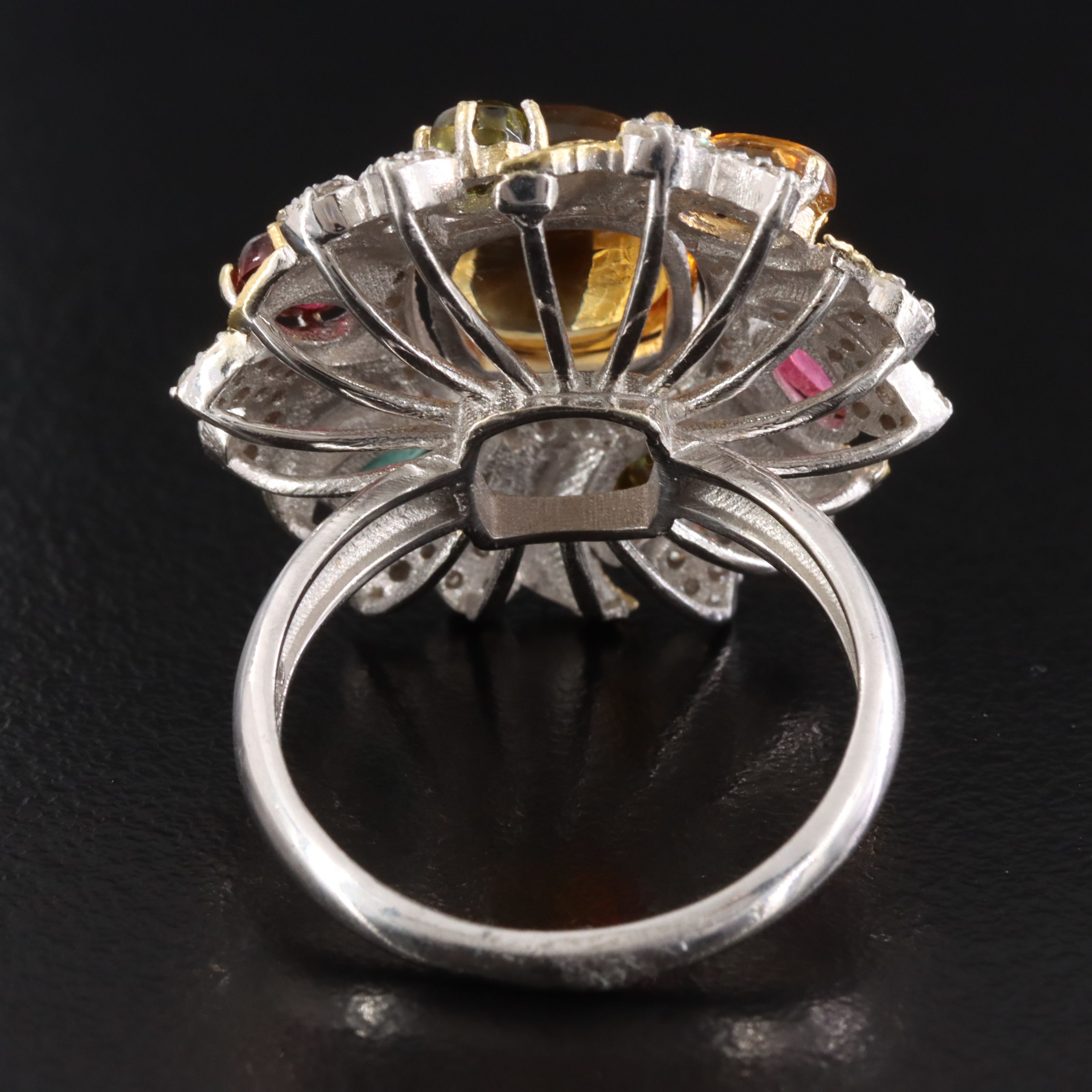 Sterling Citrine, Tourmaline and Diamond Ring