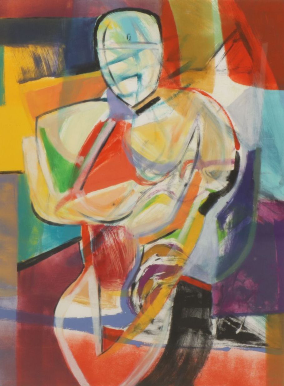 Janet O'Neal Abstract Expressionist Monoprint Portrait "Seat of the Soul"