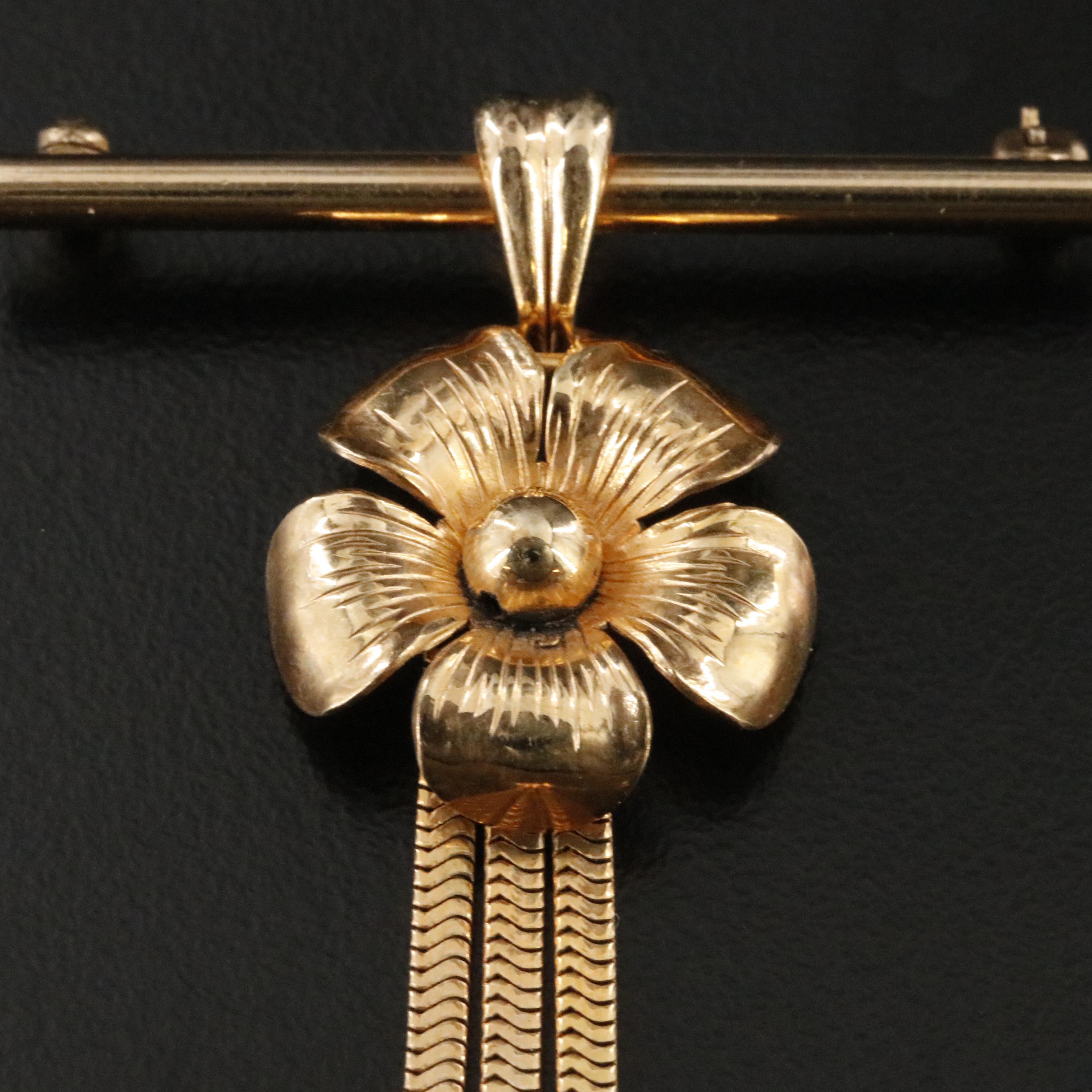 Vintage 10K Floral Tassel Brooch