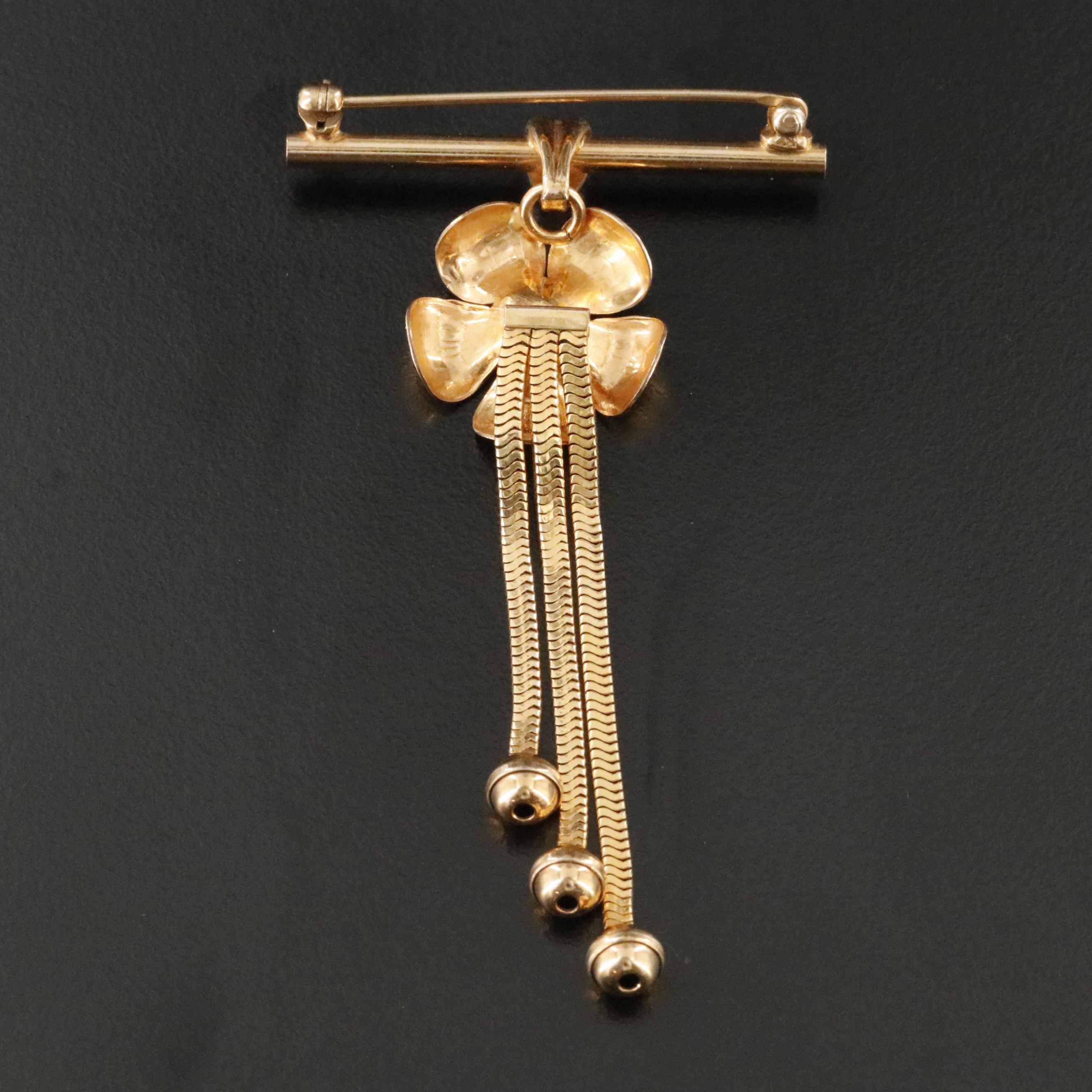 Vintage 10K Floral Tassel Brooch