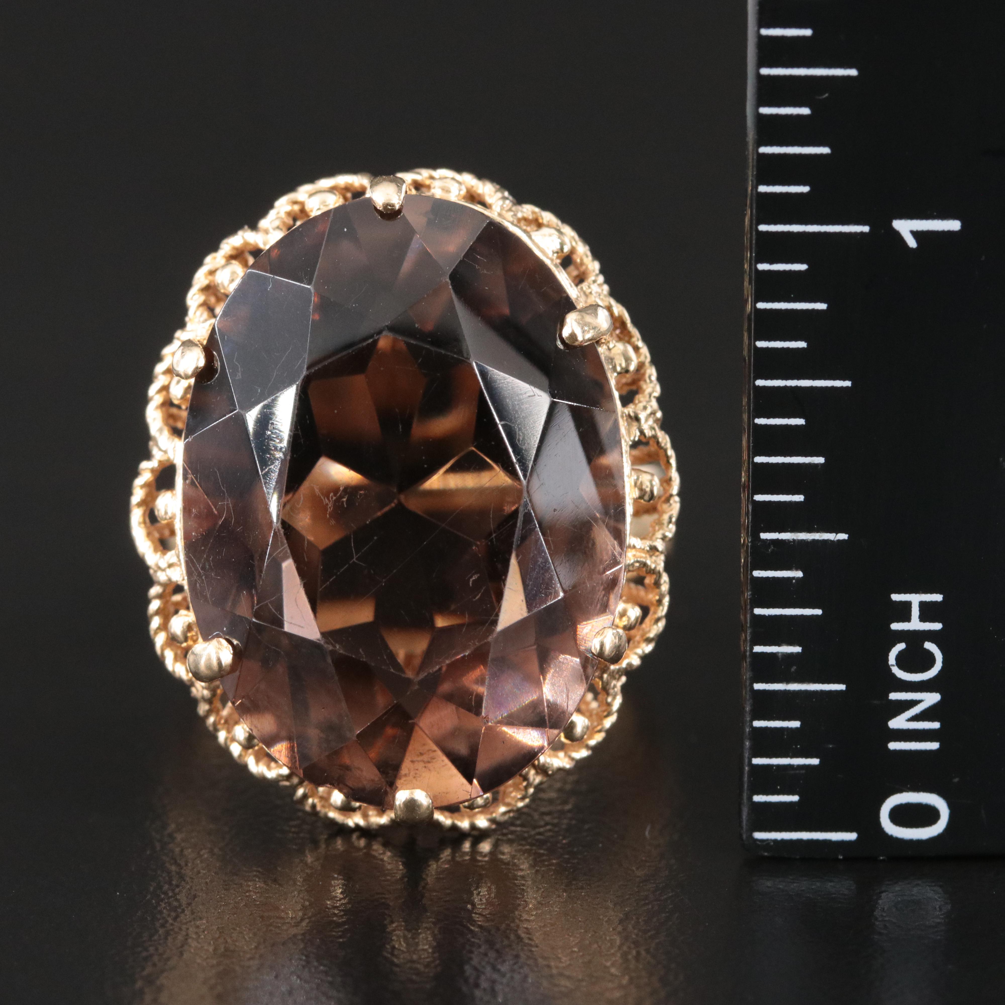 14K 34.00 CT Smoky Quartz Filigree Ring