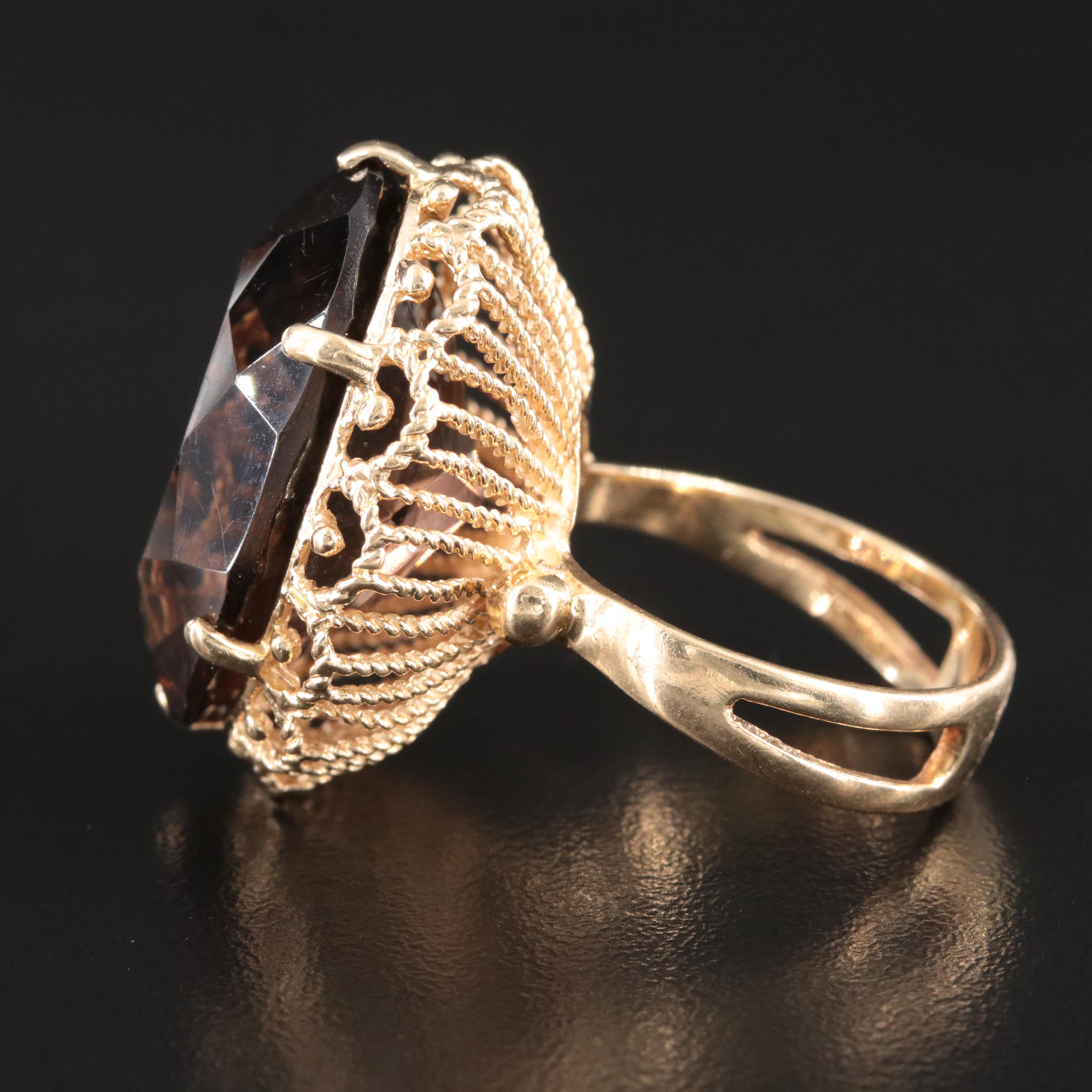 14K 34.00 CT Smoky Quartz Filigree Ring