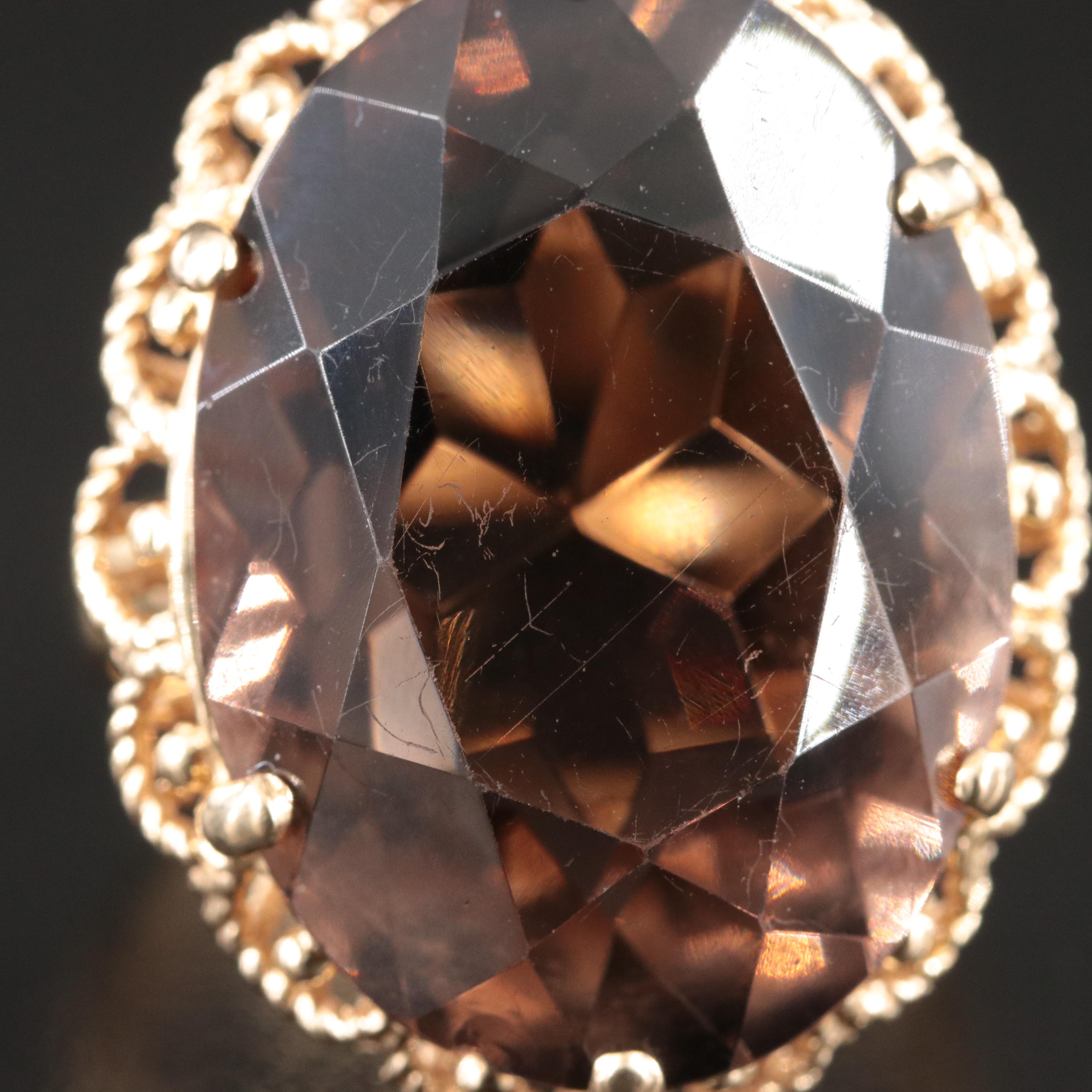 14K 34.00 CT Smoky Quartz Filigree Ring