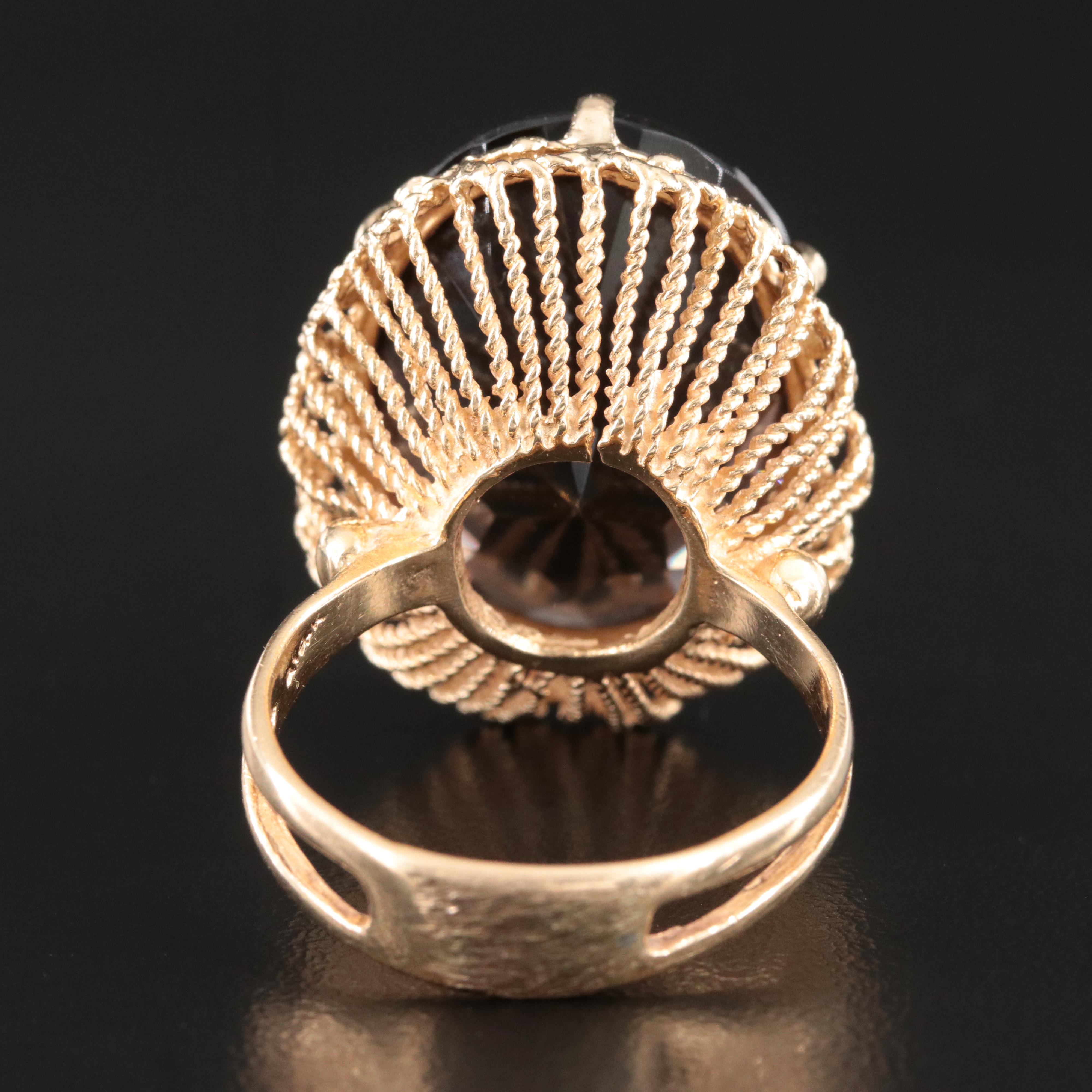 14K 34.00 CT Smoky Quartz Filigree Ring