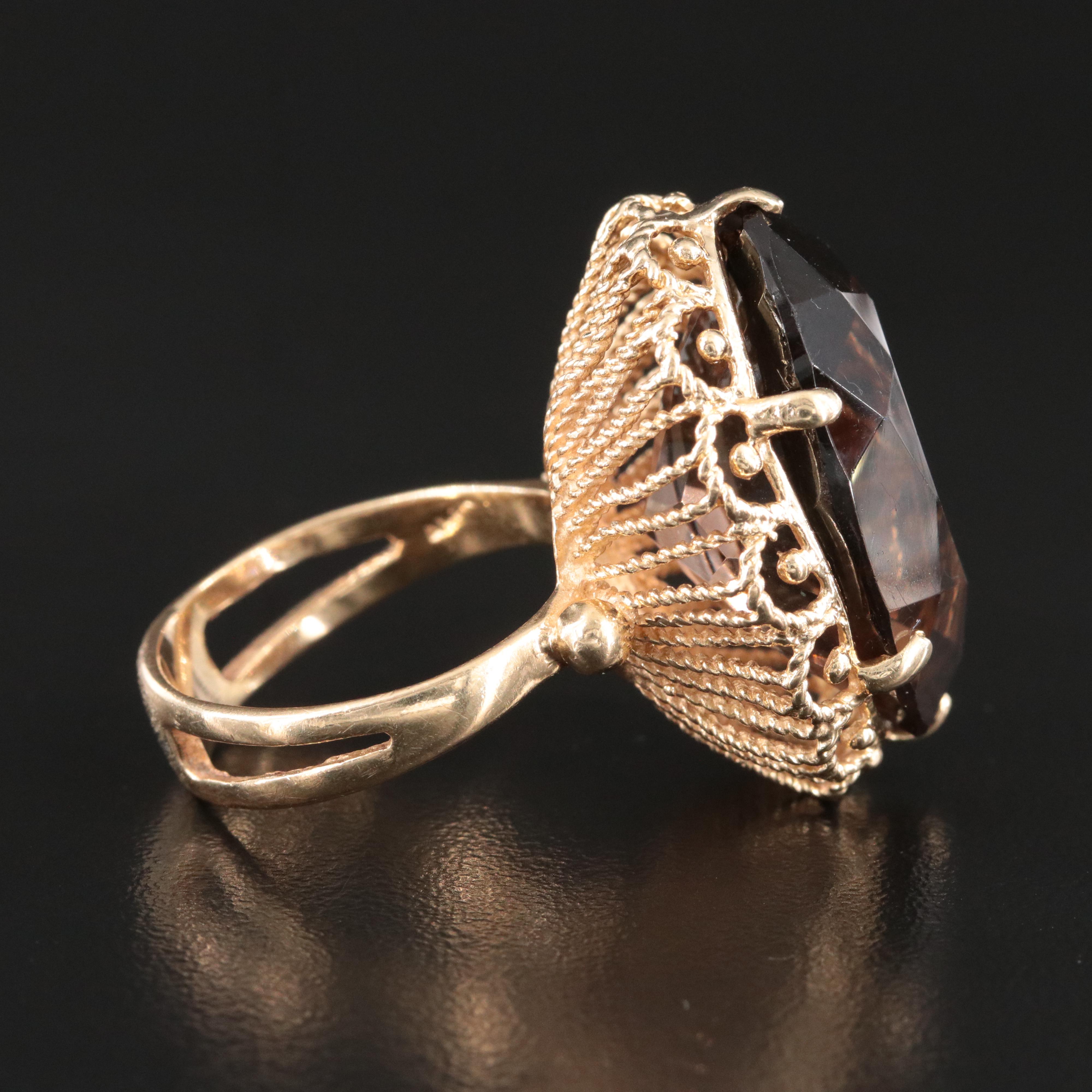 14K 34.00 CT Smoky Quartz Filigree Ring