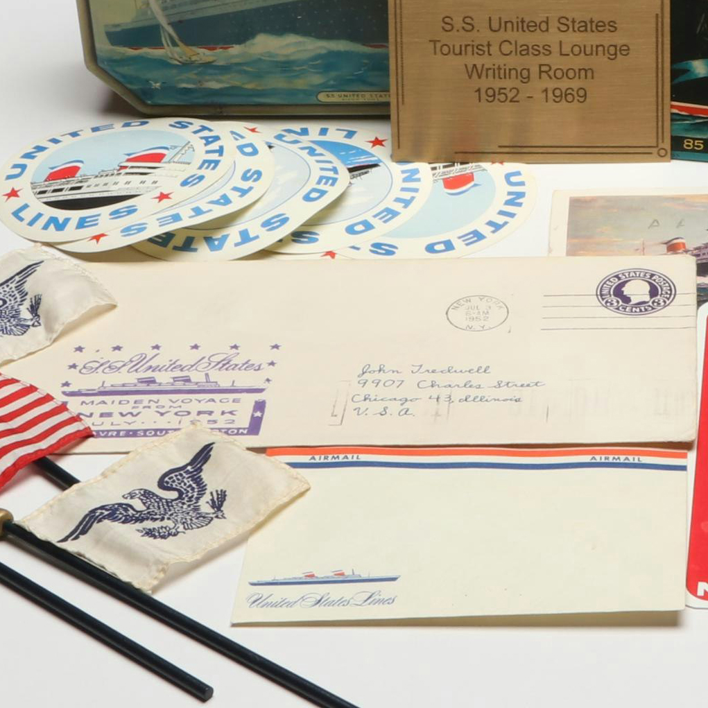 S.S. United States Tin Lithograph Toy, Postcards, Tin and More, Mid-20th Century