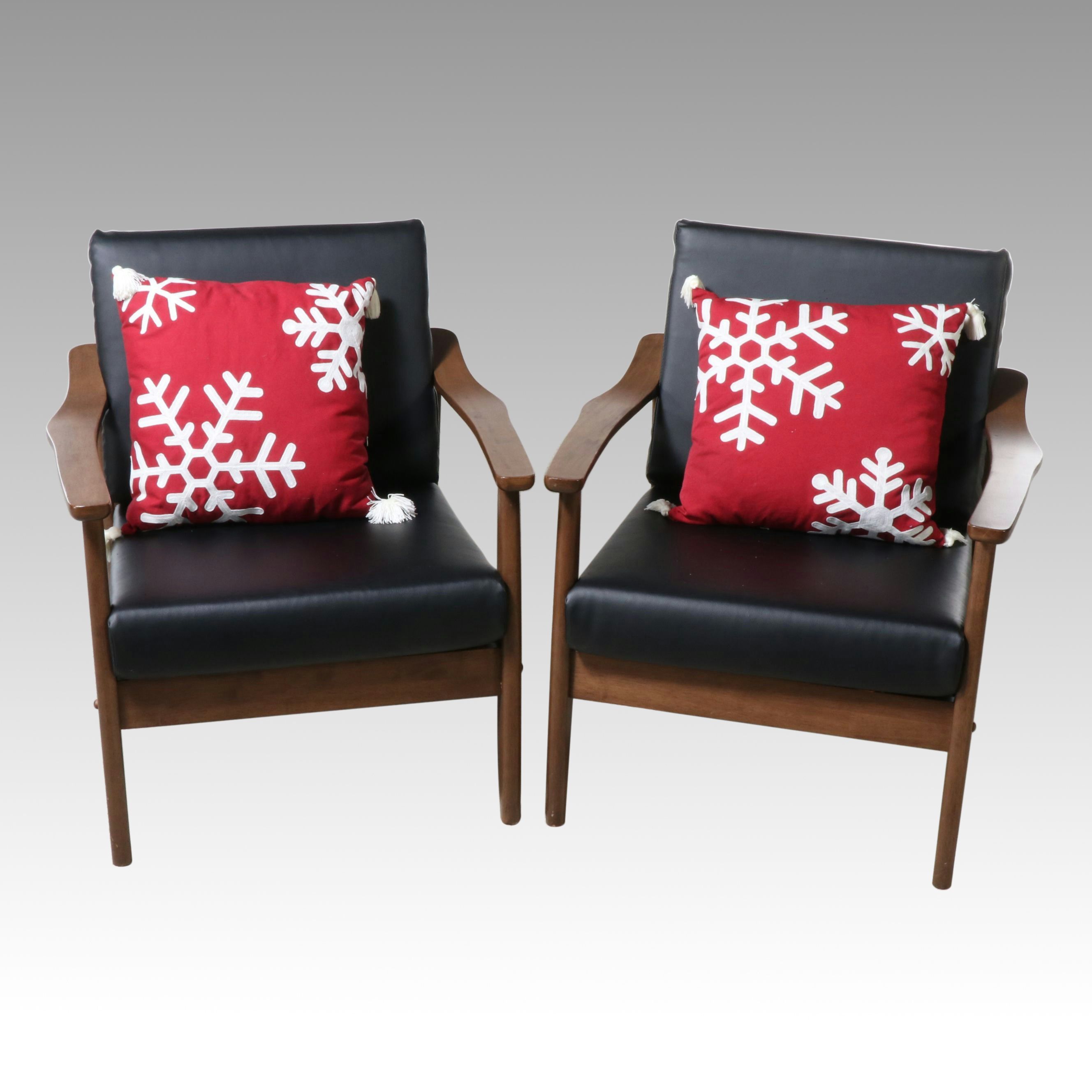 Pair of Braxton Studios Mid Century Modern Style Armchairs with Accent Pillows