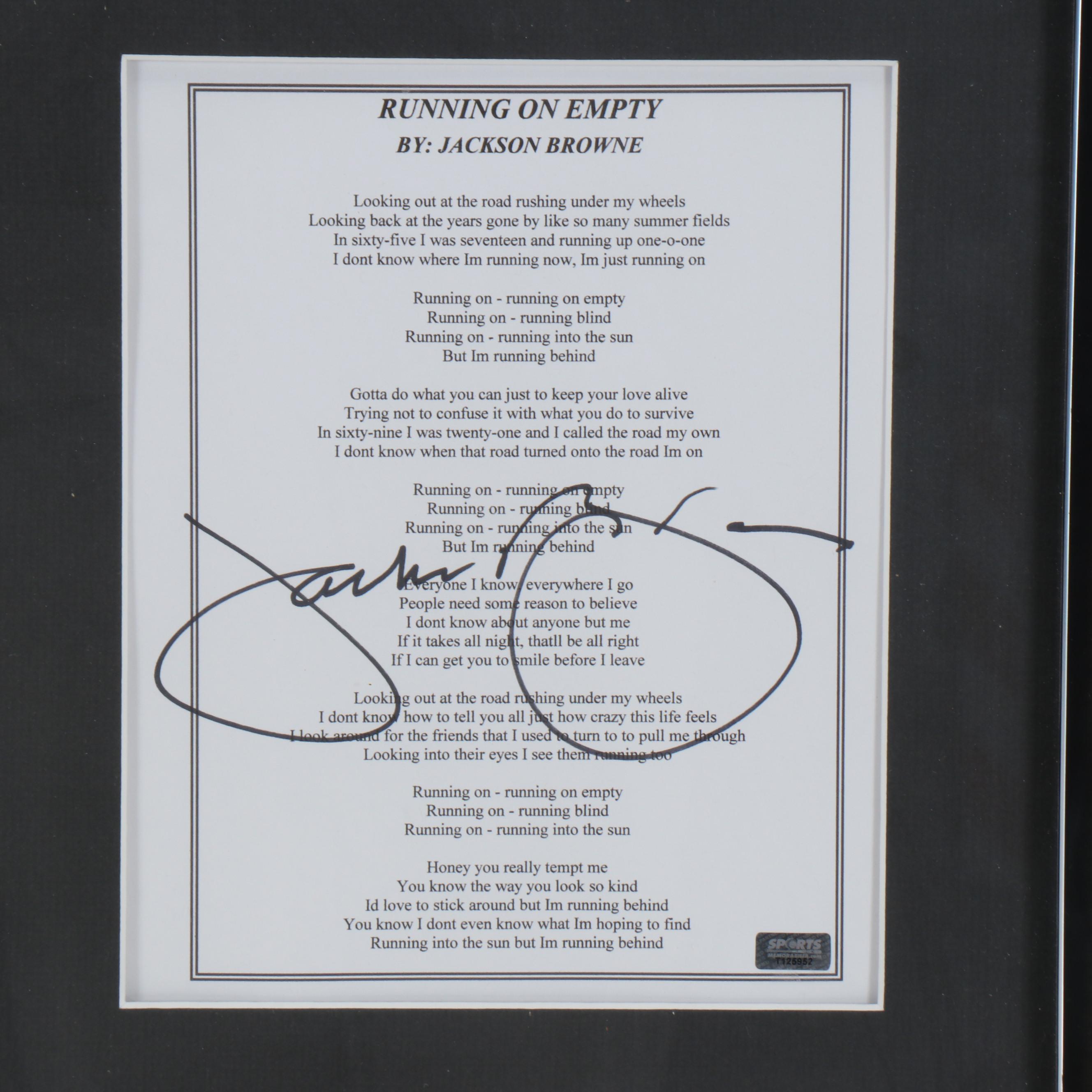 Jackson Browne Signed "Running on Empty" Lyrics with Records