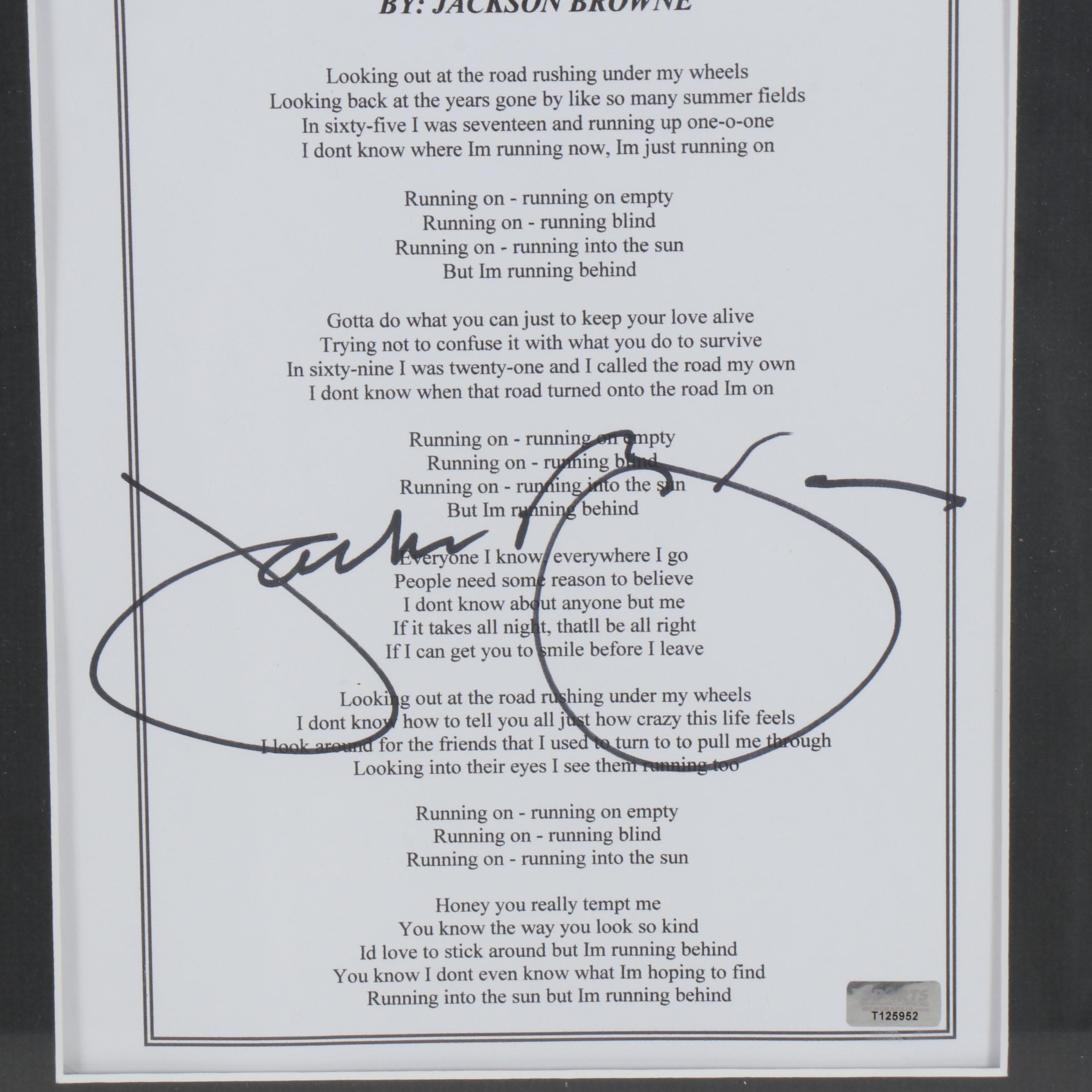 Jackson Browne Signed "Running on Empty" Lyrics with Records
