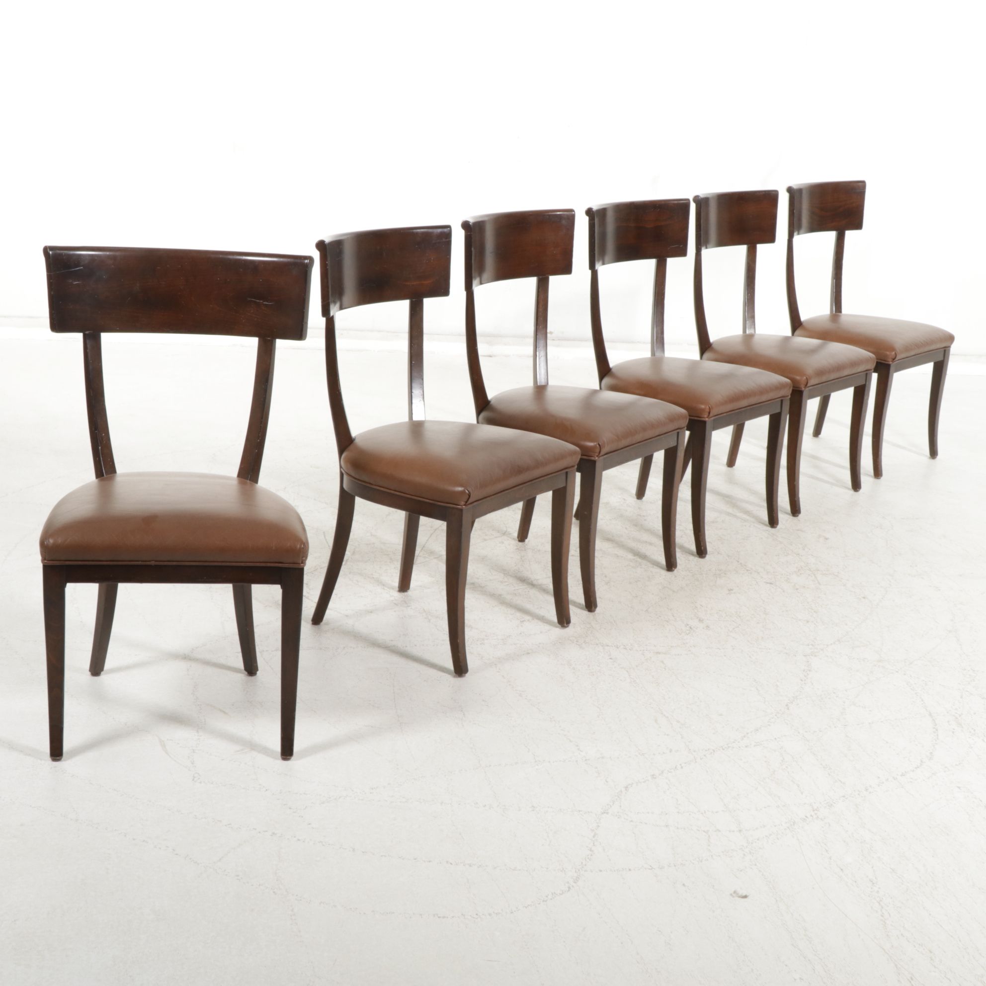 Regency Style Walnut Dining Chairs with Leather Upholstery, Set of Six