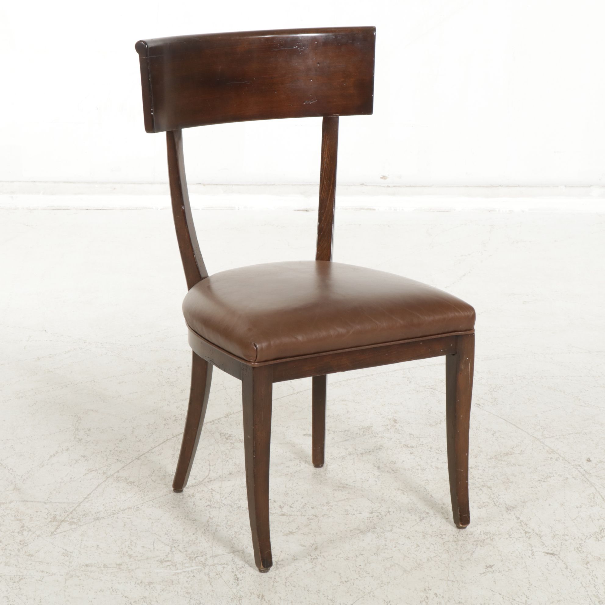 Regency Style Walnut Dining Chairs with Leather Upholstery, Set of Six