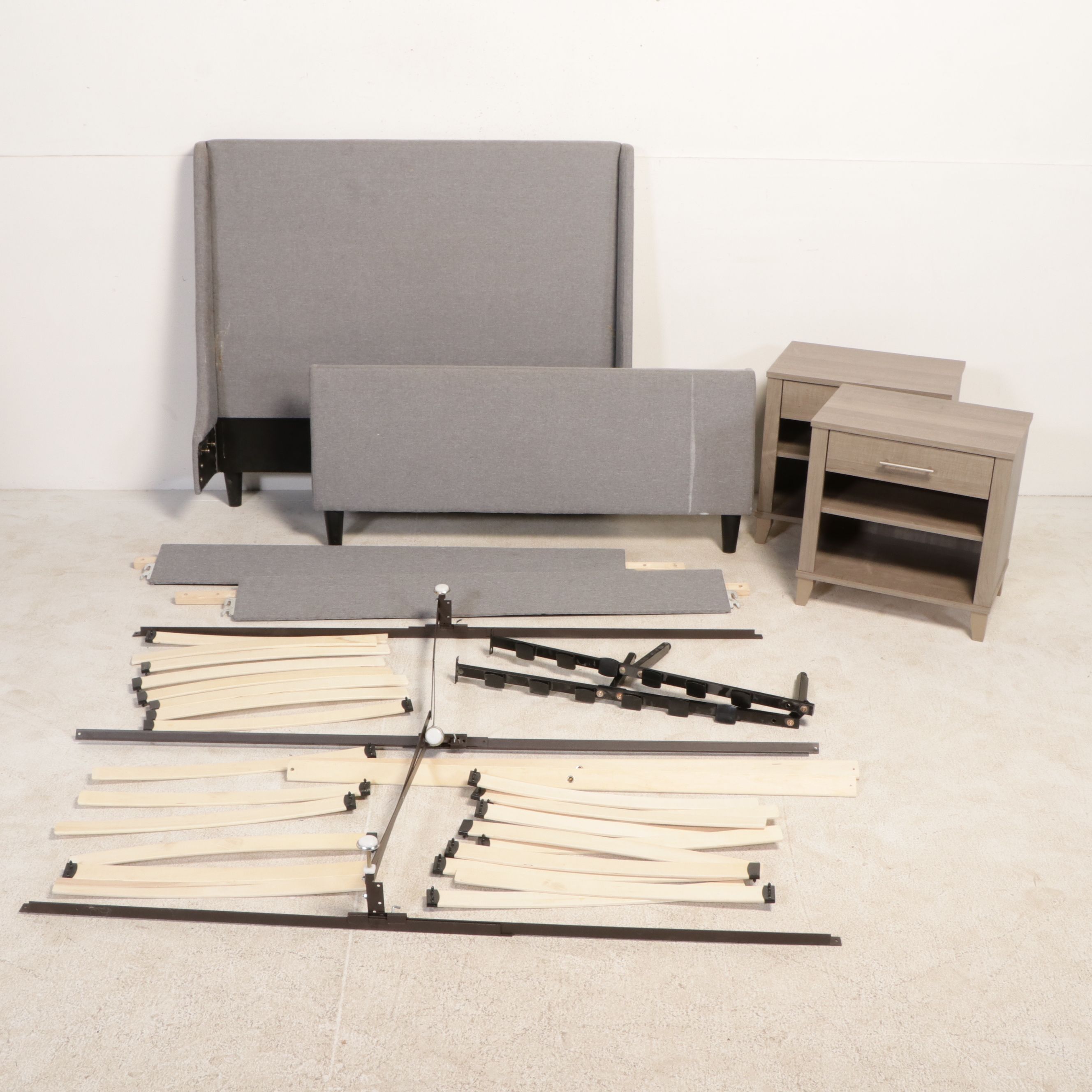 Contemporary Upholstered Bed Frame with Nightstands