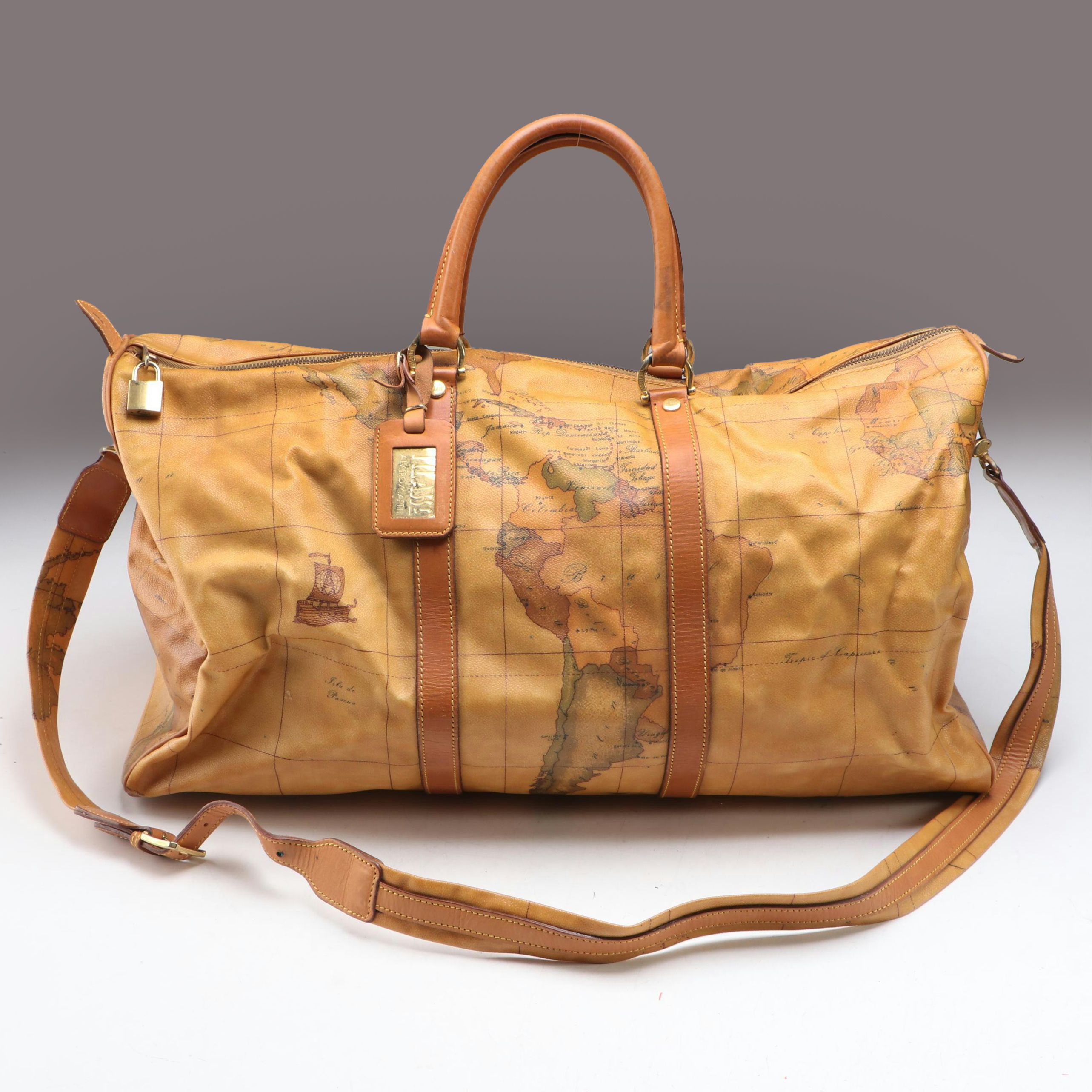 Alviero Martini 1ª Classe Large Travel Duffle in Geo Print Coated Canvas