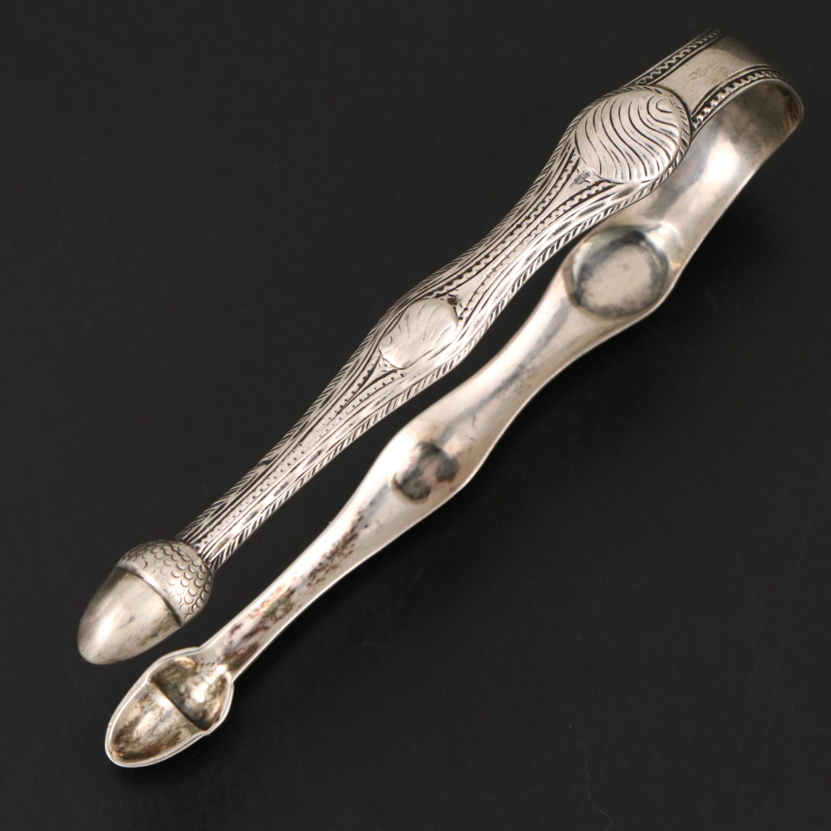 Antique Irish Sterling Silver Tongs, Mid-18th Century