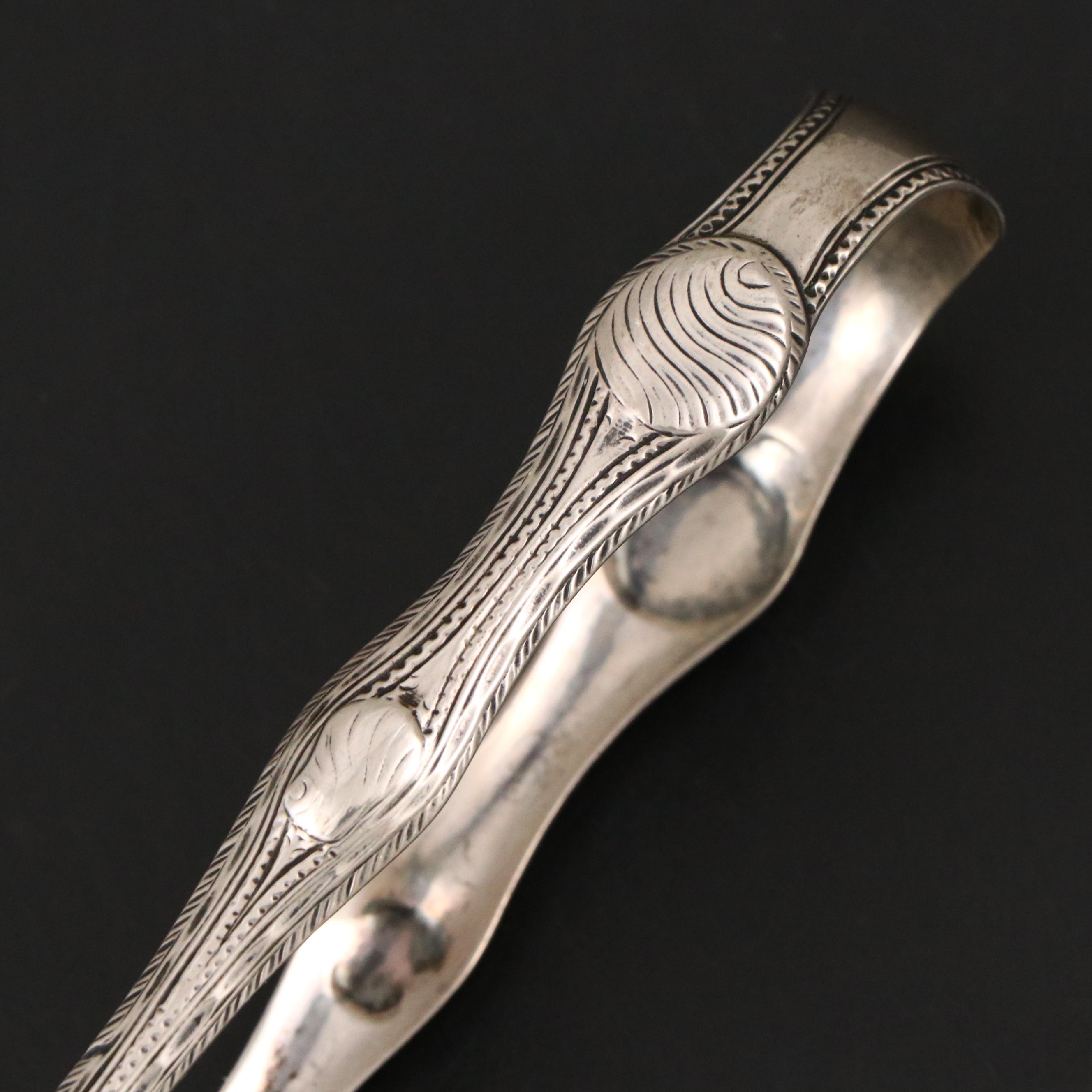 Antique Irish Sterling Silver Tongs, Mid-18th Century