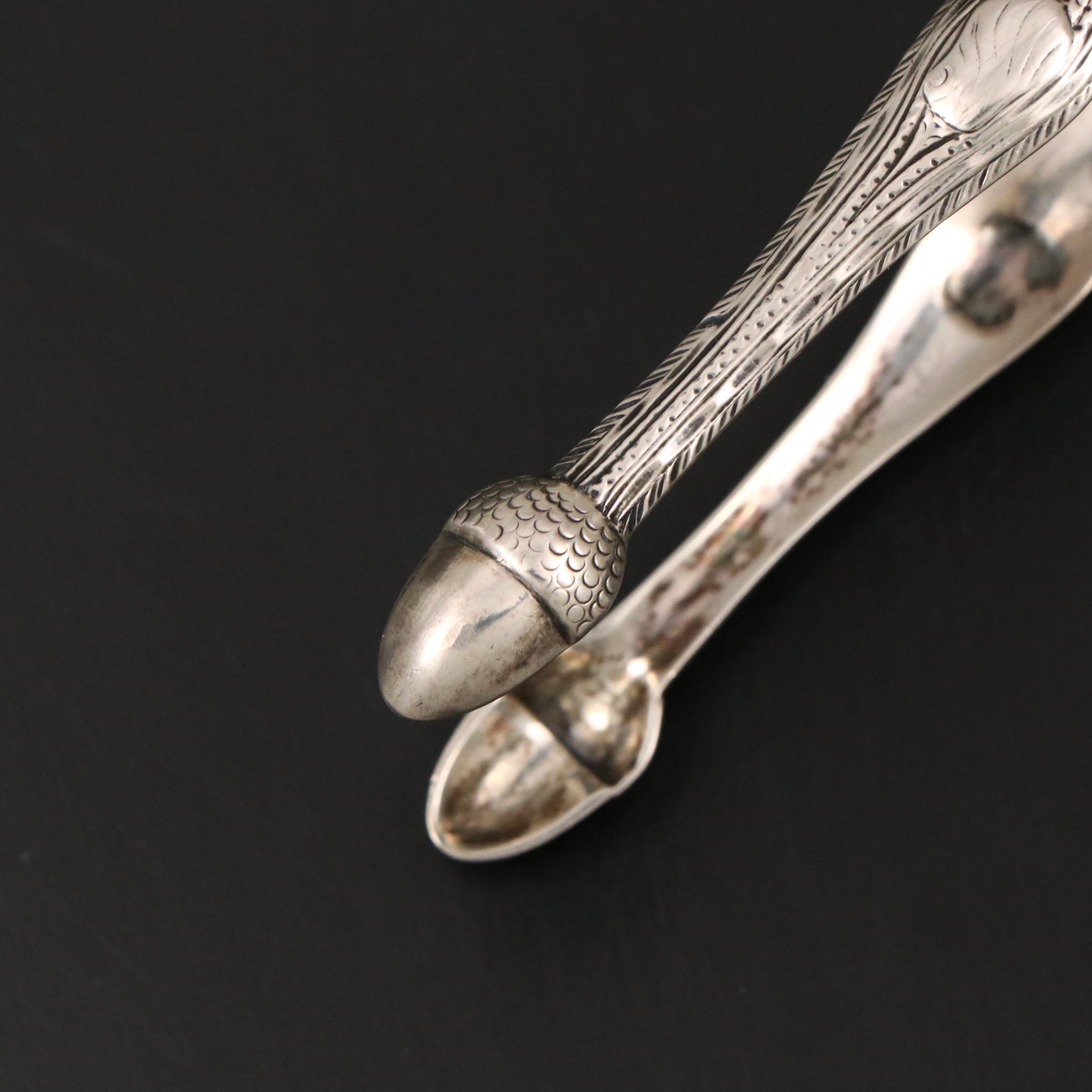 Antique Irish Sterling Silver Tongs, Mid-18th Century