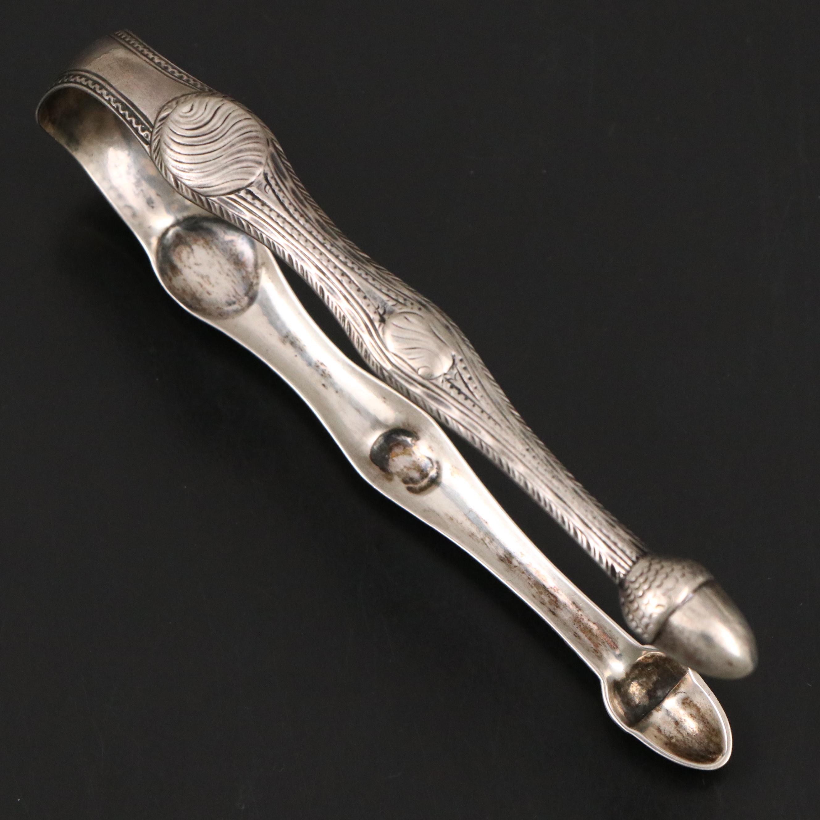 Antique Irish Sterling Silver Tongs, Mid-18th Century