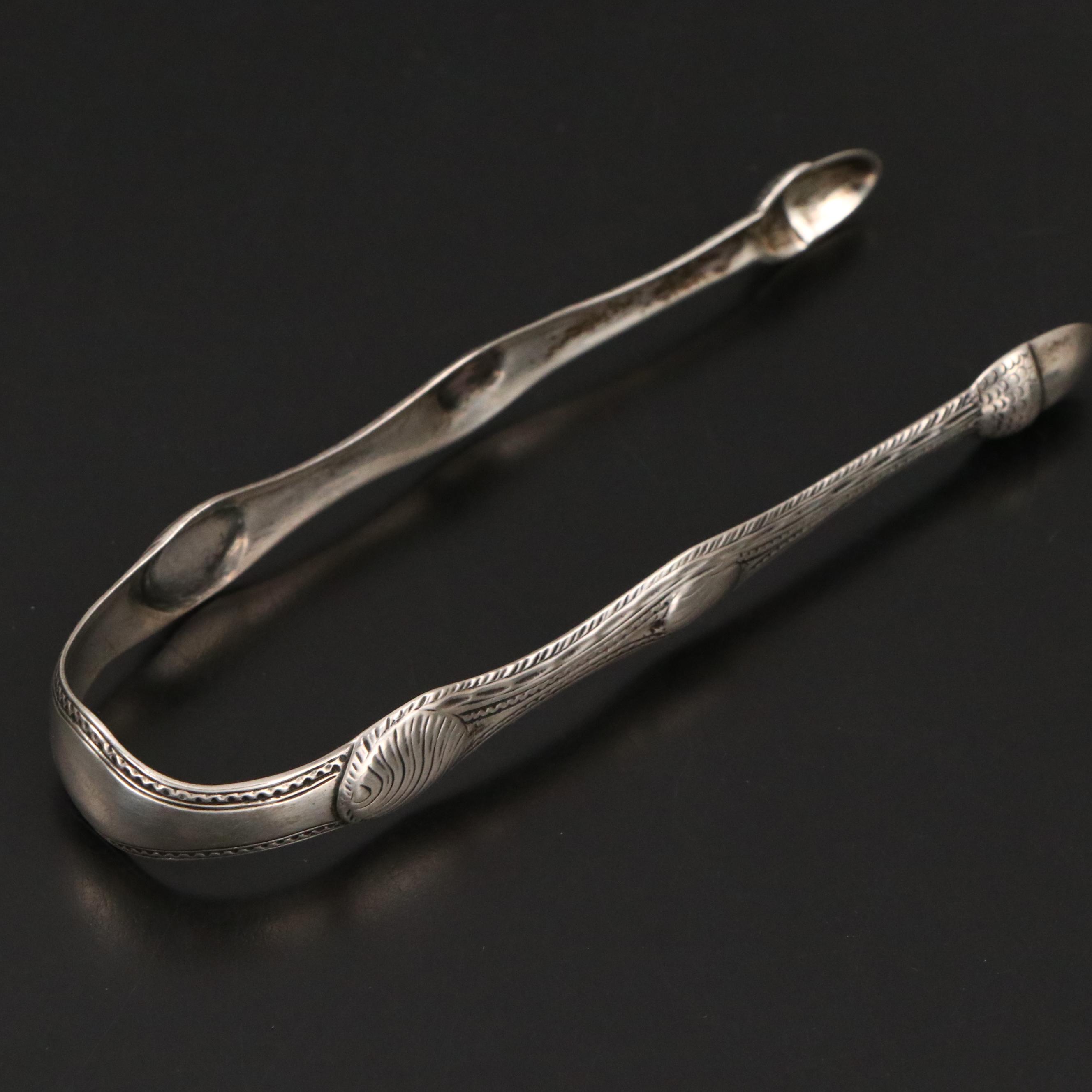 Antique Irish Sterling Silver Tongs, Mid-18th Century