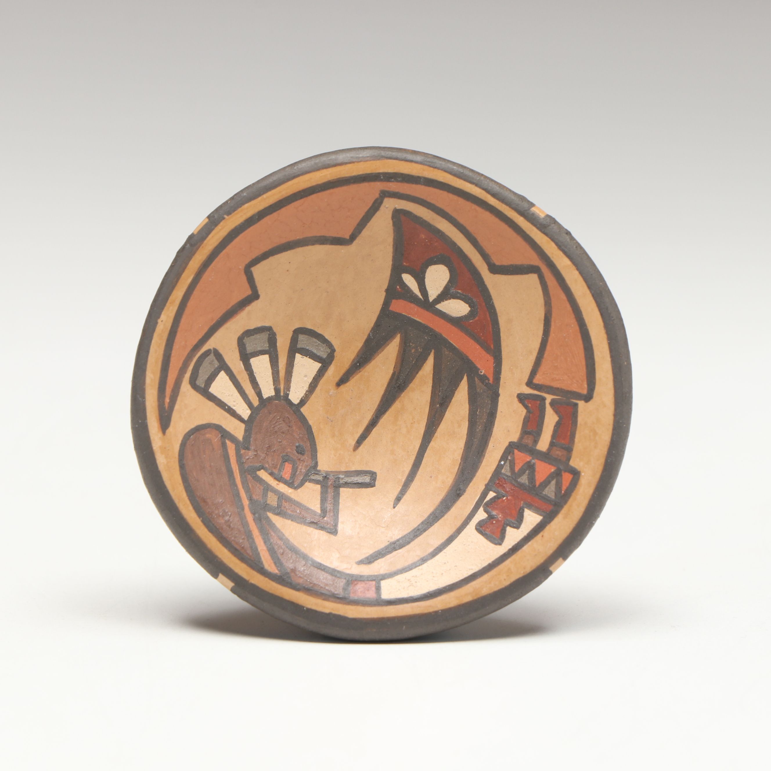 Lois Gutierrez Polychrome Kokopelli Miniature Pueblo Pottery Plate