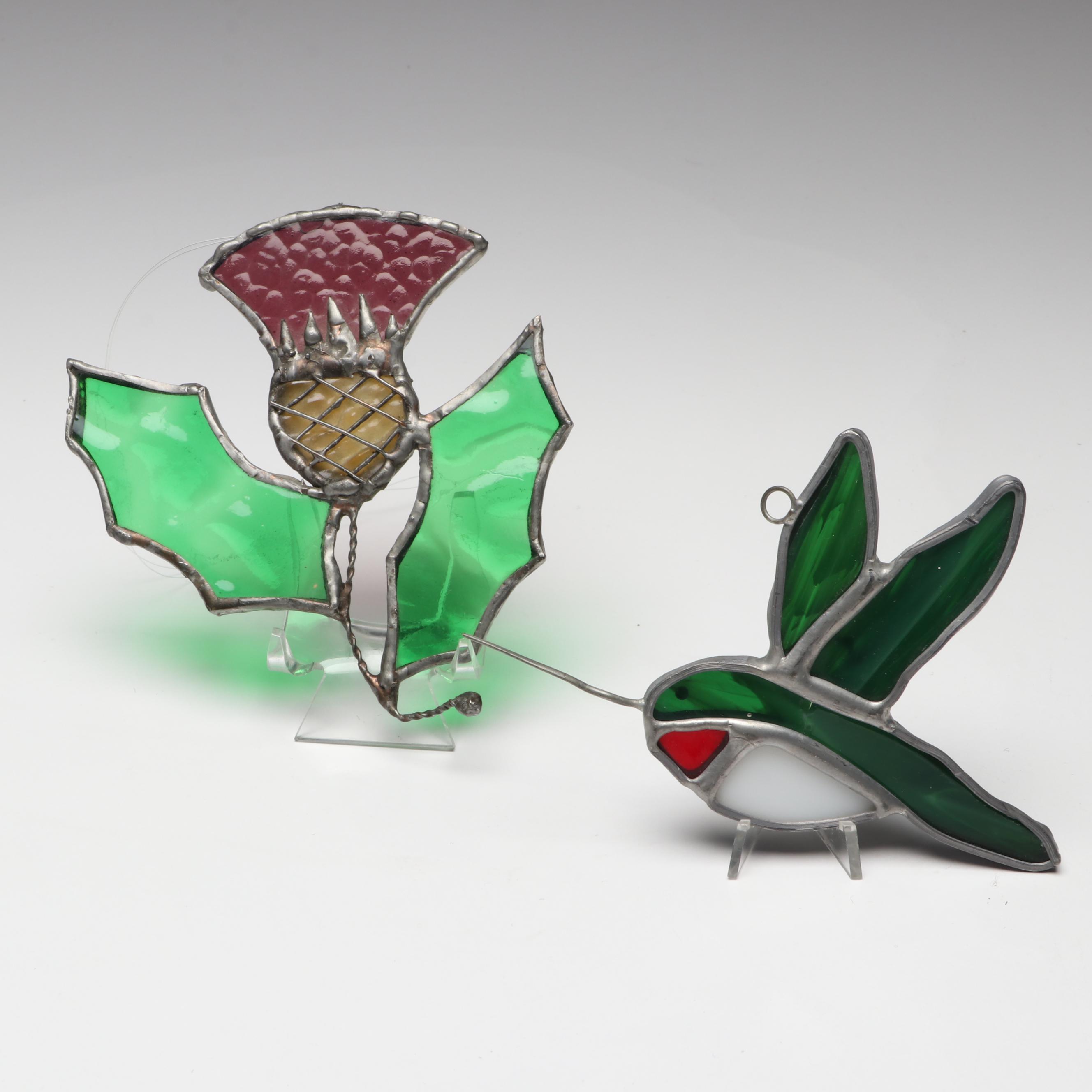 Hummingbird and Thistle Stained Glass Suncatchers