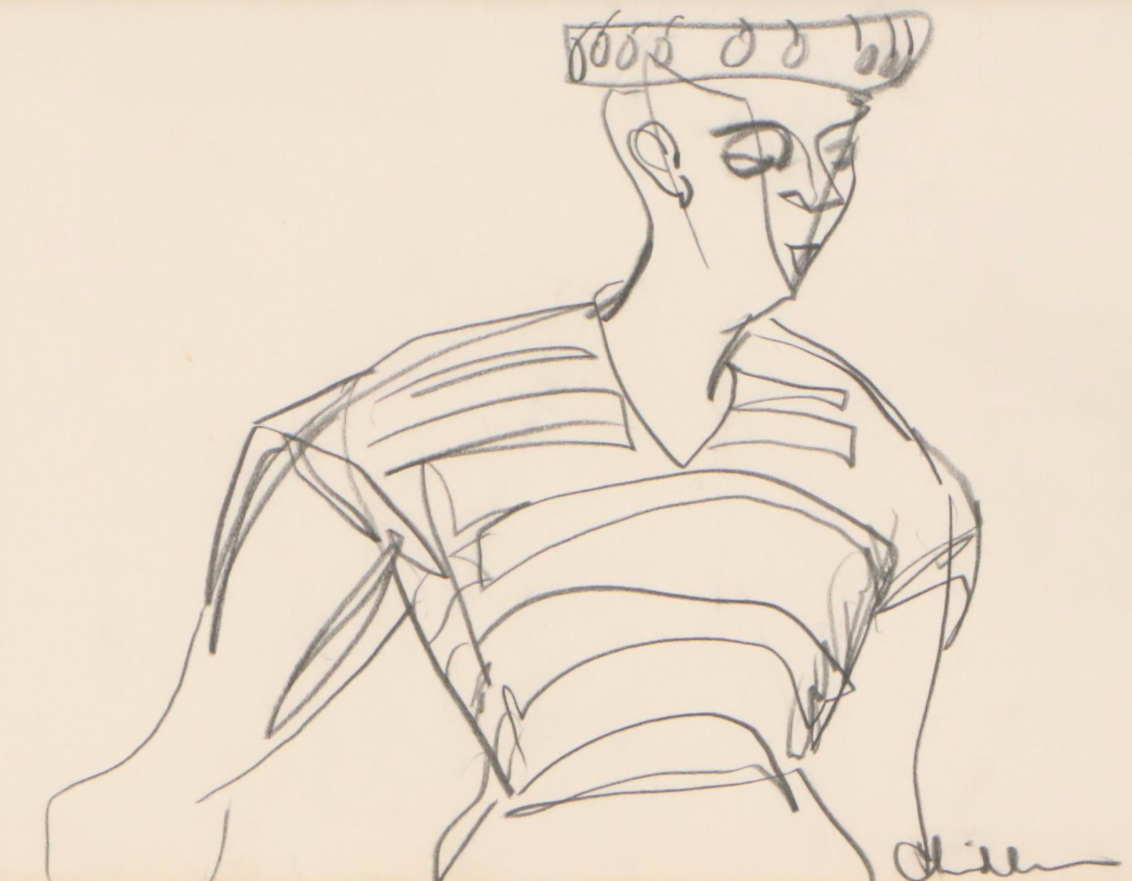Paul Chidlaw Gestural Graphite Figure Drawing, Late 20th Century