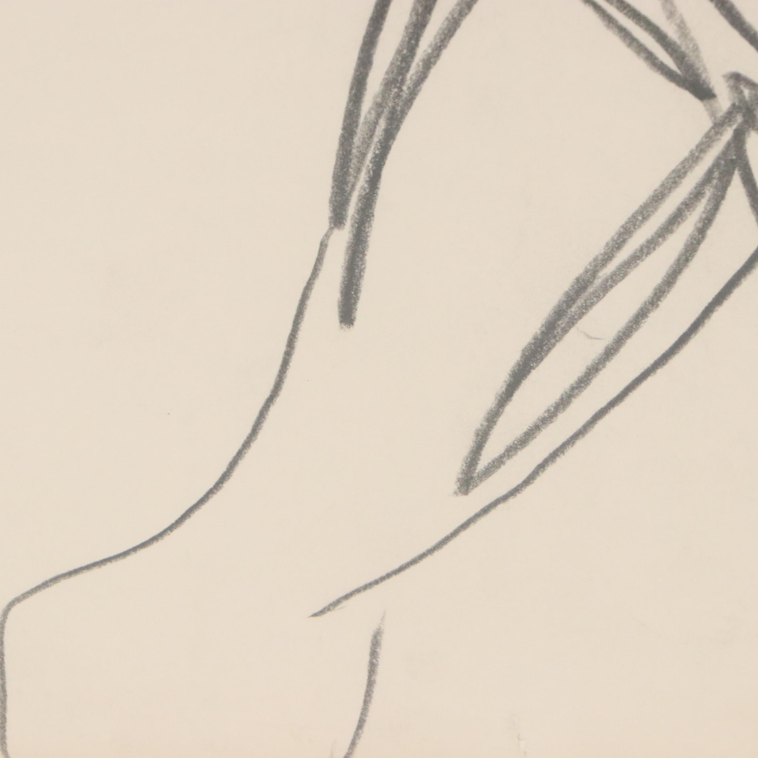 Paul Chidlaw Gestural Graphite Figure Drawing, Late 20th Century
