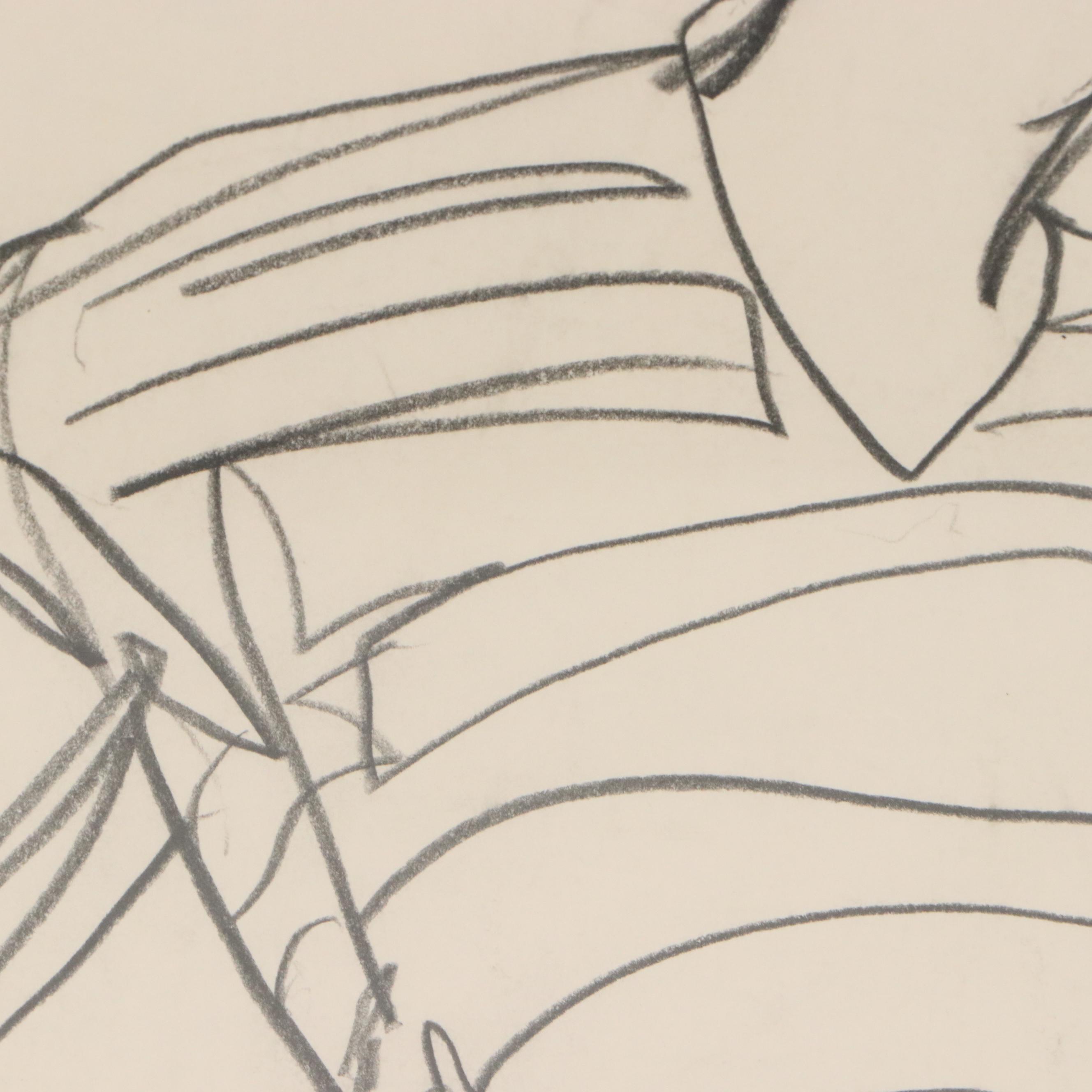 Paul Chidlaw Gestural Graphite Figure Drawing, Late 20th Century