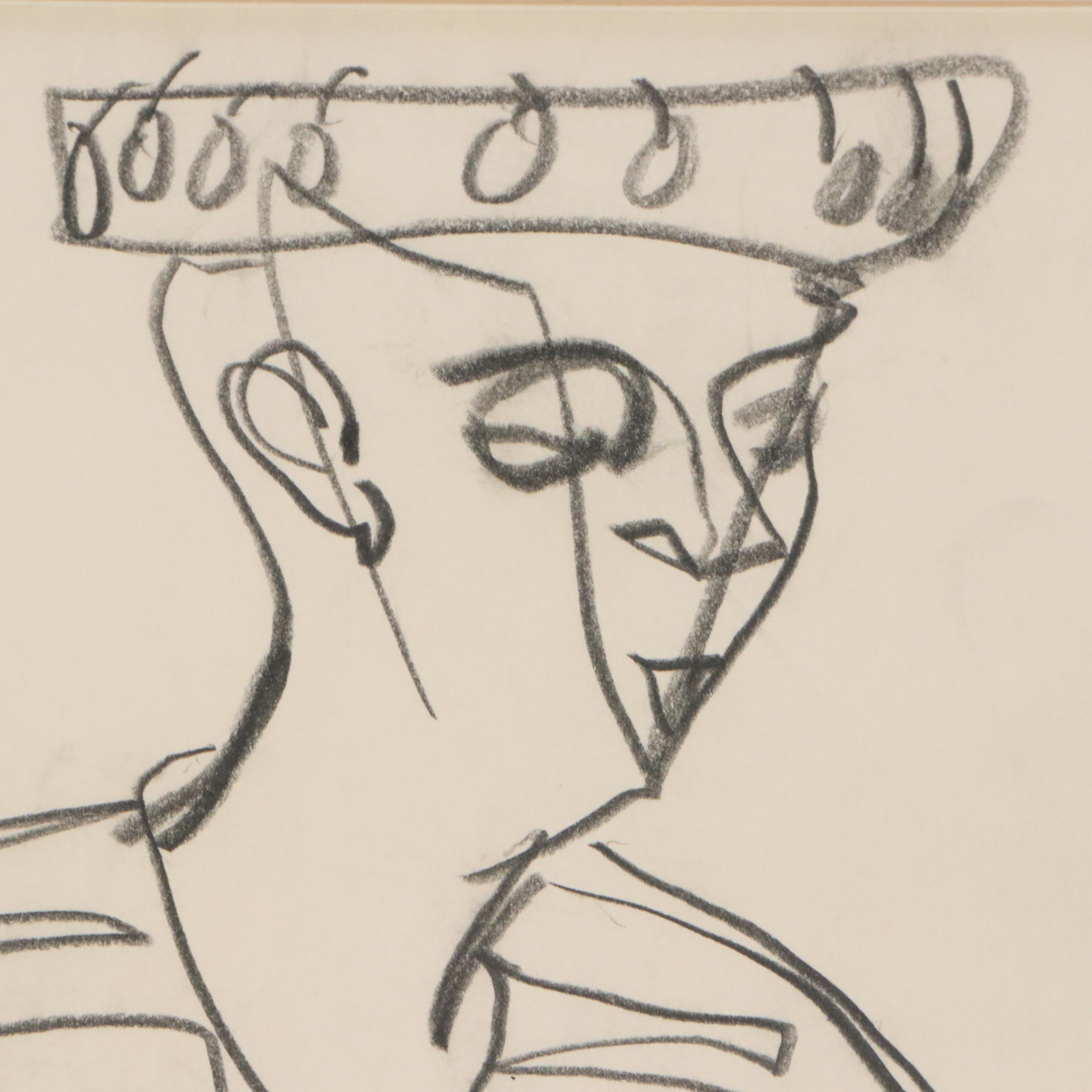 Paul Chidlaw Gestural Graphite Figure Drawing, Late 20th Century
