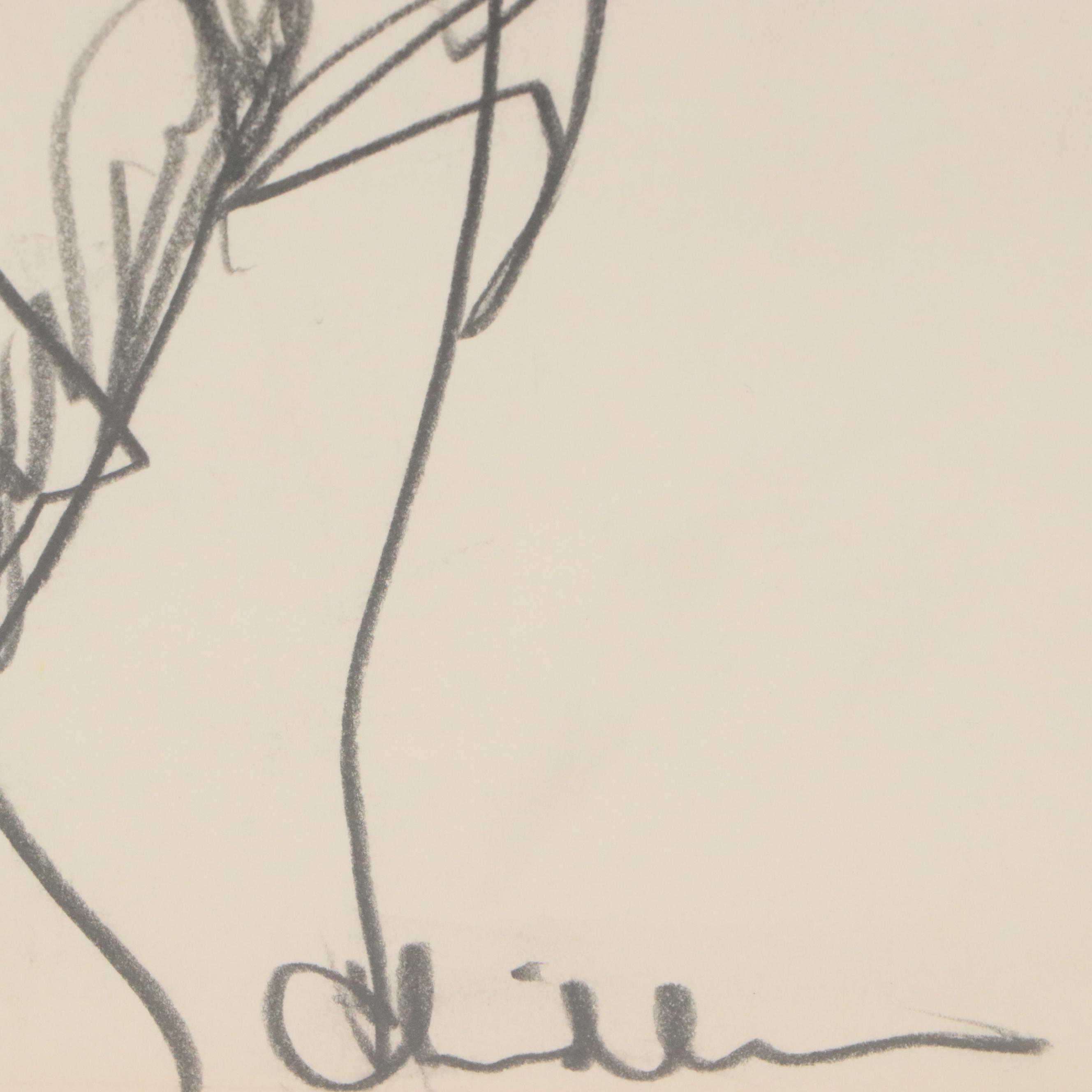 Paul Chidlaw Gestural Graphite Figure Drawing, Late 20th Century