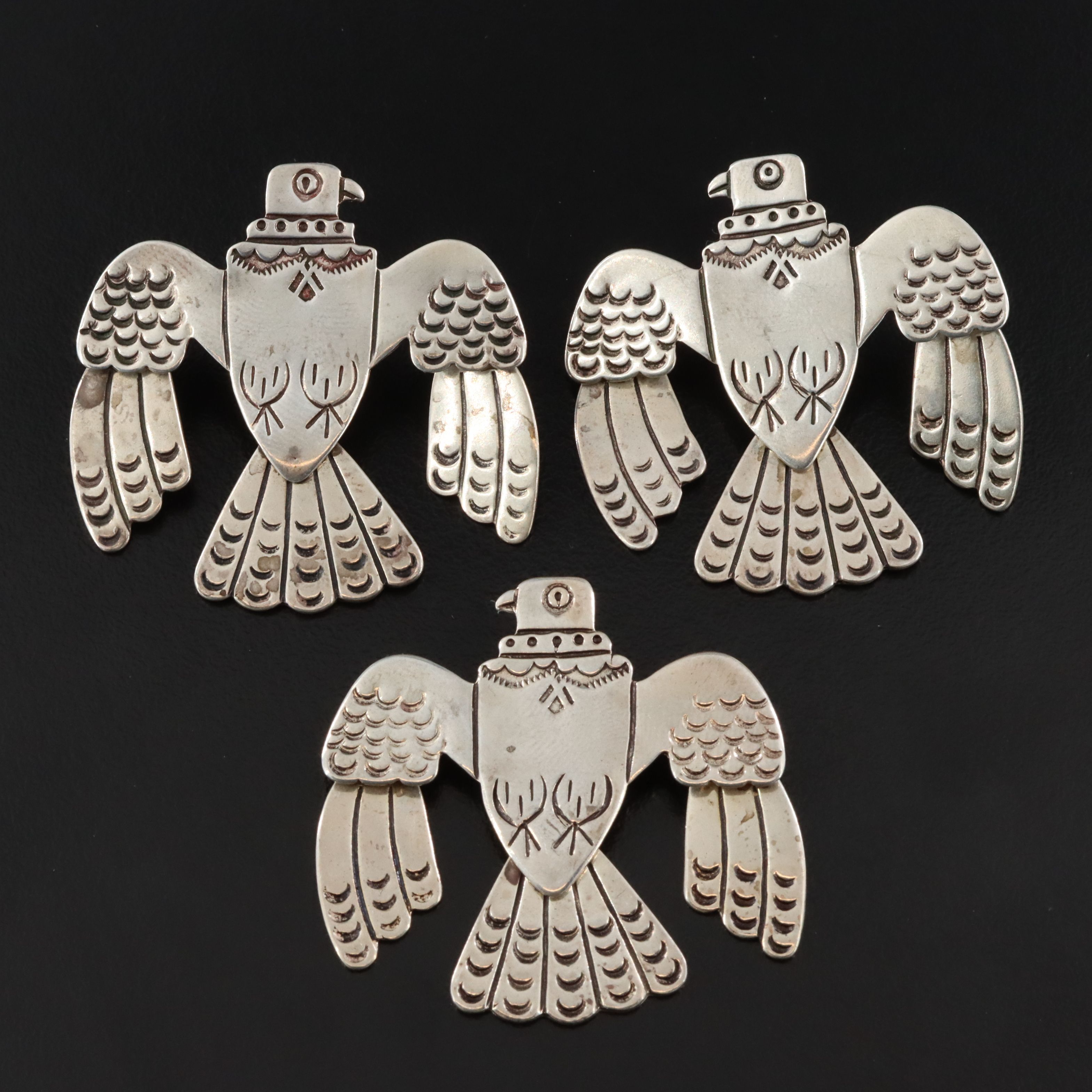 Kristi Davis Navajo Diné Sterling Thunderbird Earrings, 1989