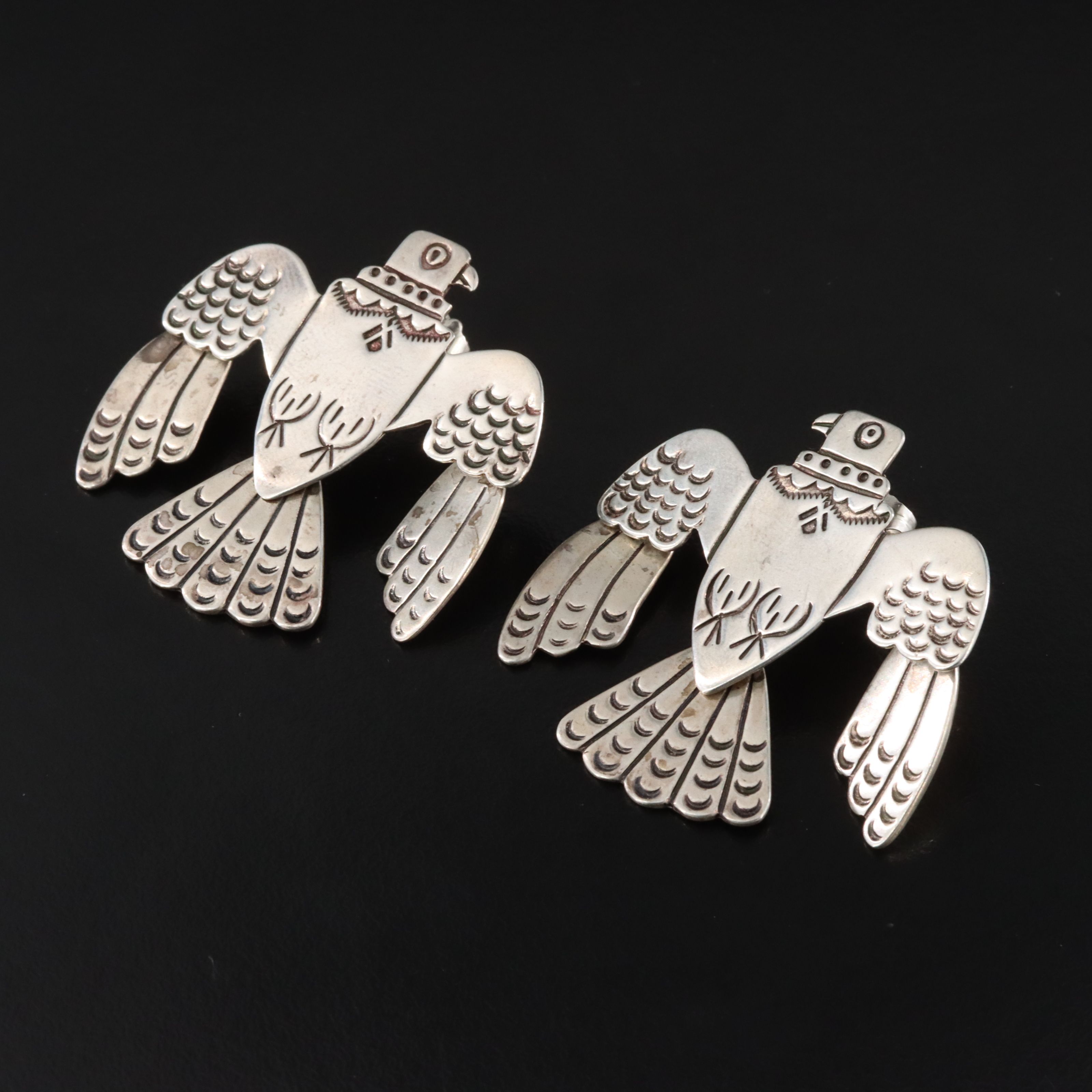 Kristi Davis Navajo Diné Sterling Thunderbird Earrings, 1989
