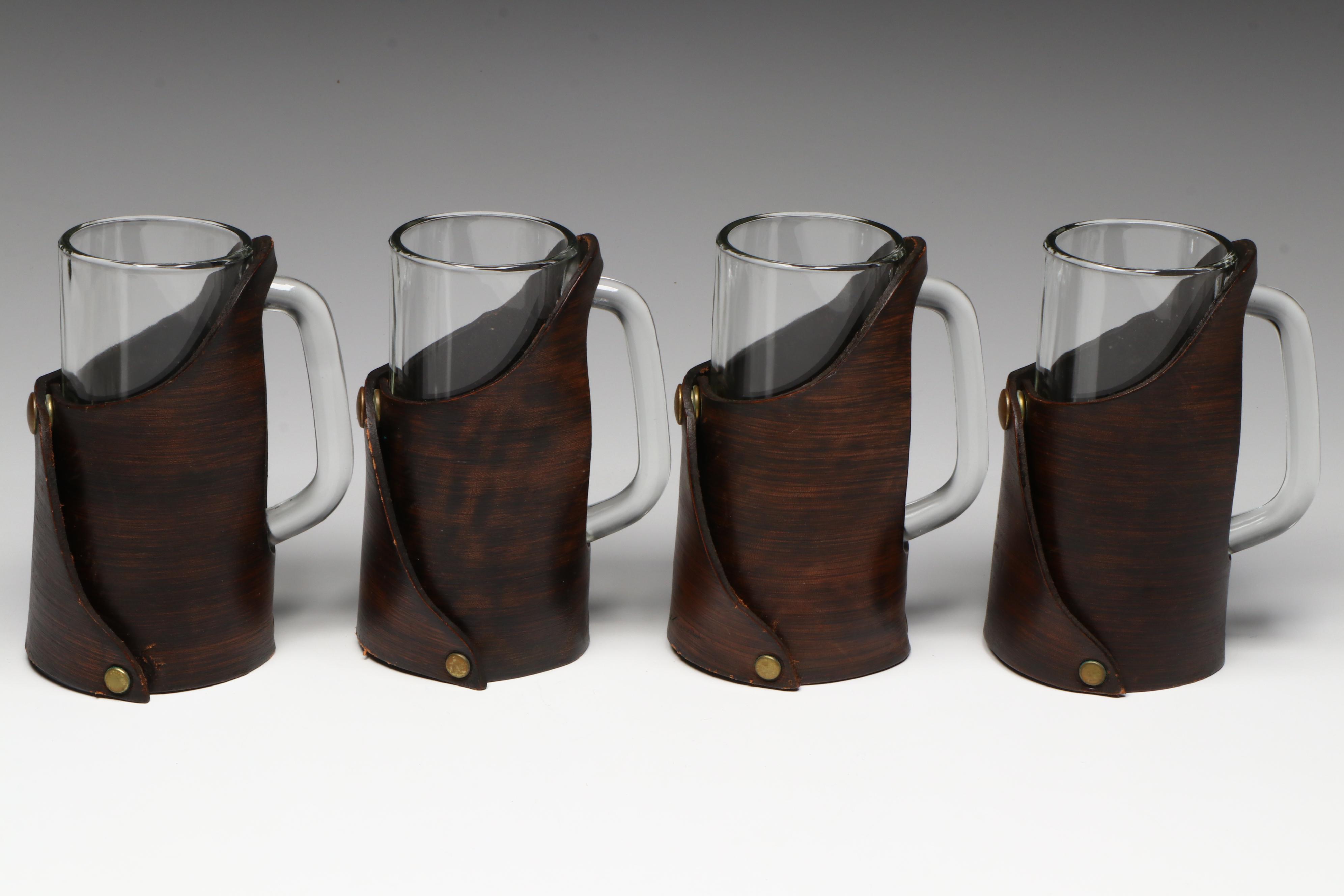 Leather Wrapped Glass Beer Mugs