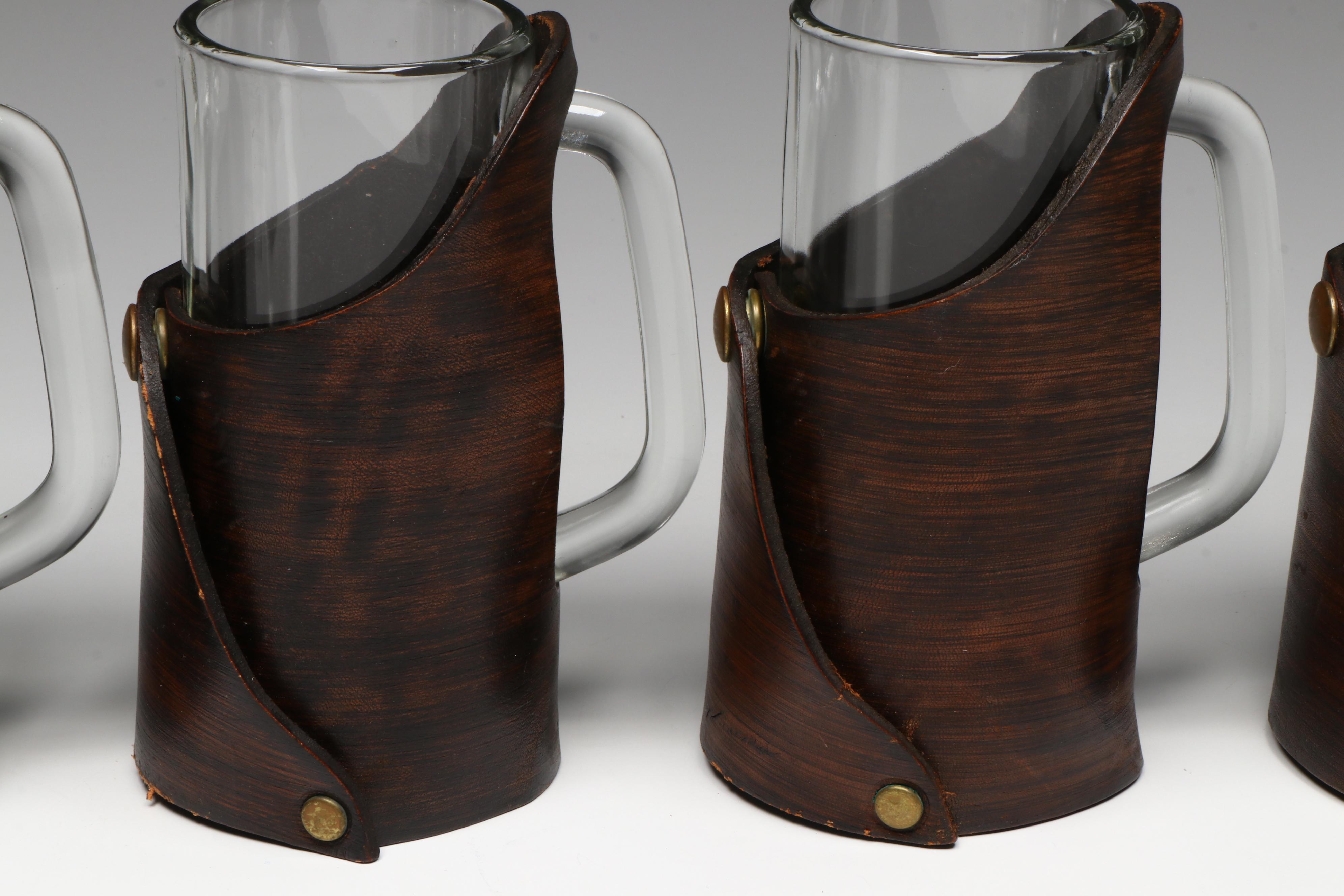 Leather Wrapped Glass Beer Mugs