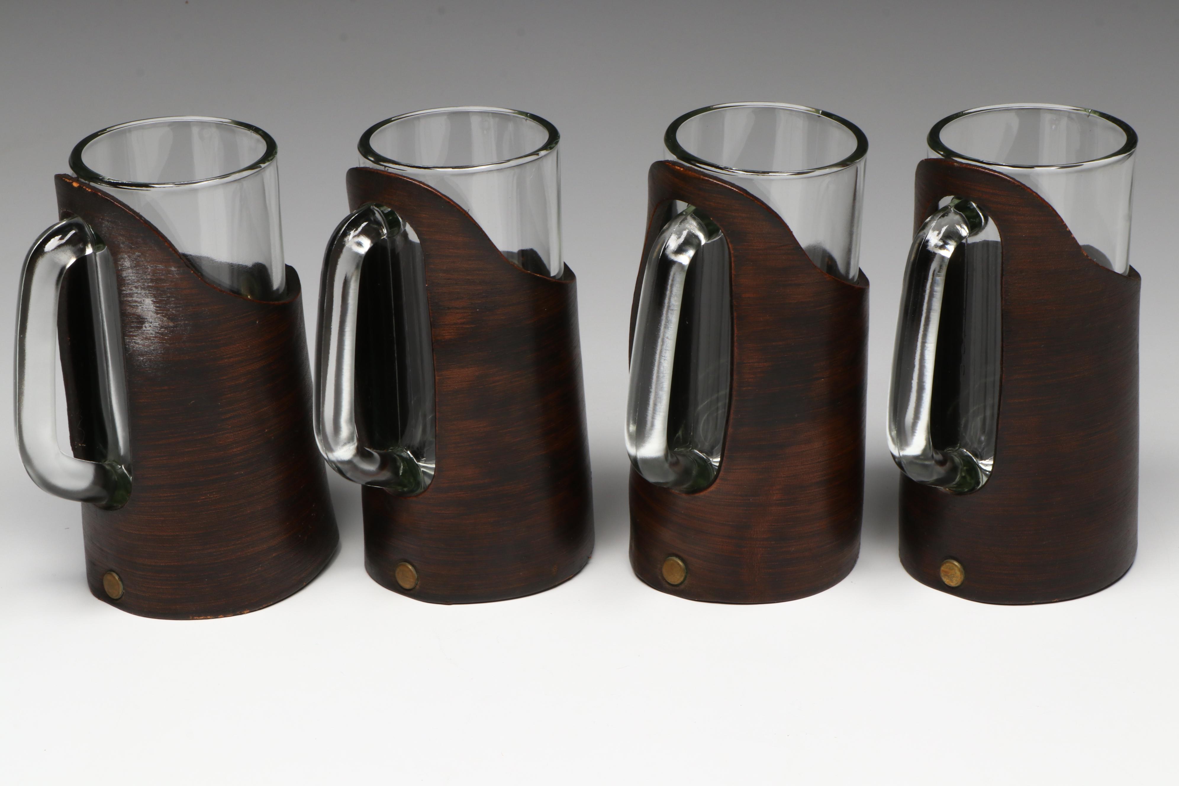 Leather Wrapped Glass Beer Mugs