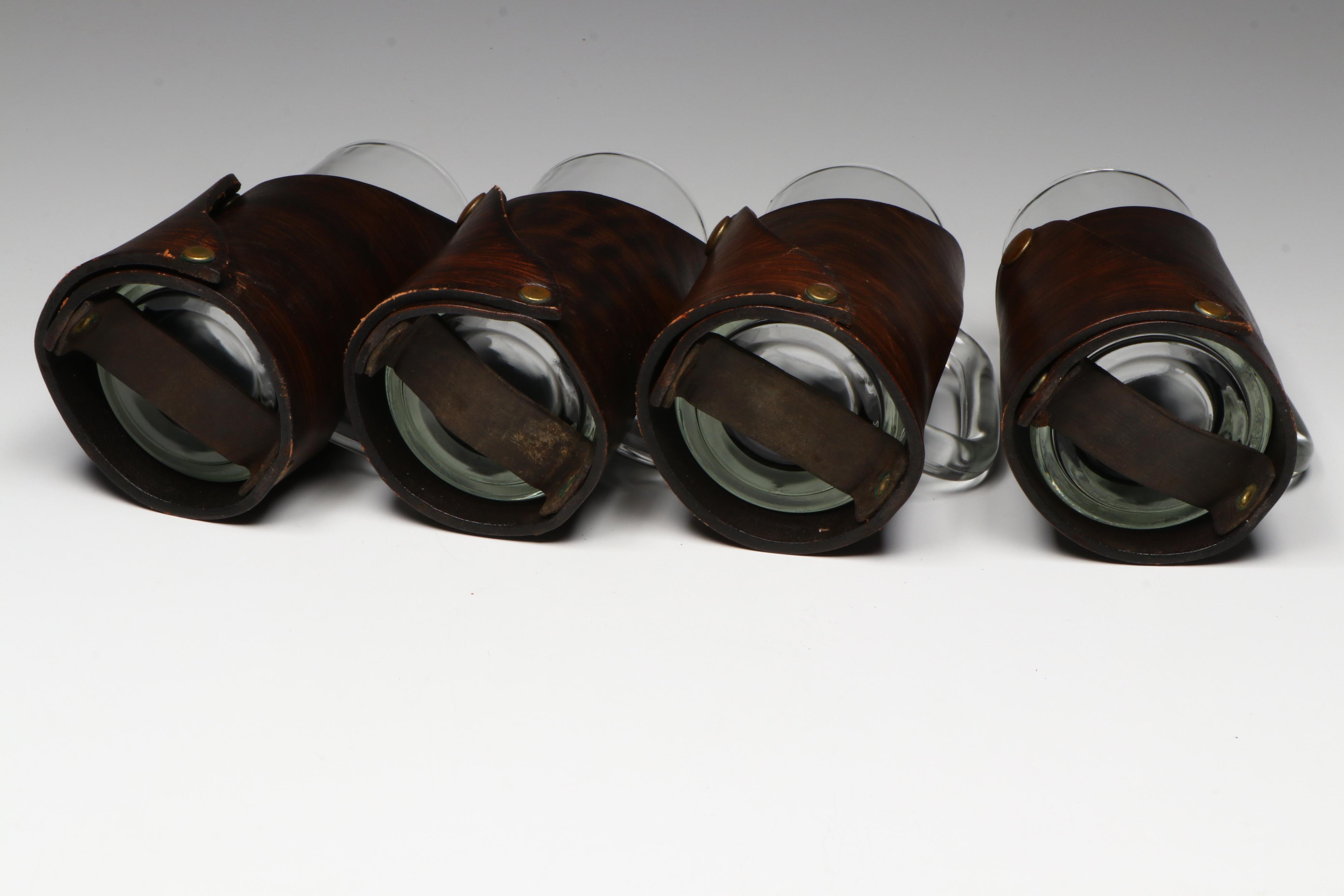 Leather Wrapped Glass Beer Mugs