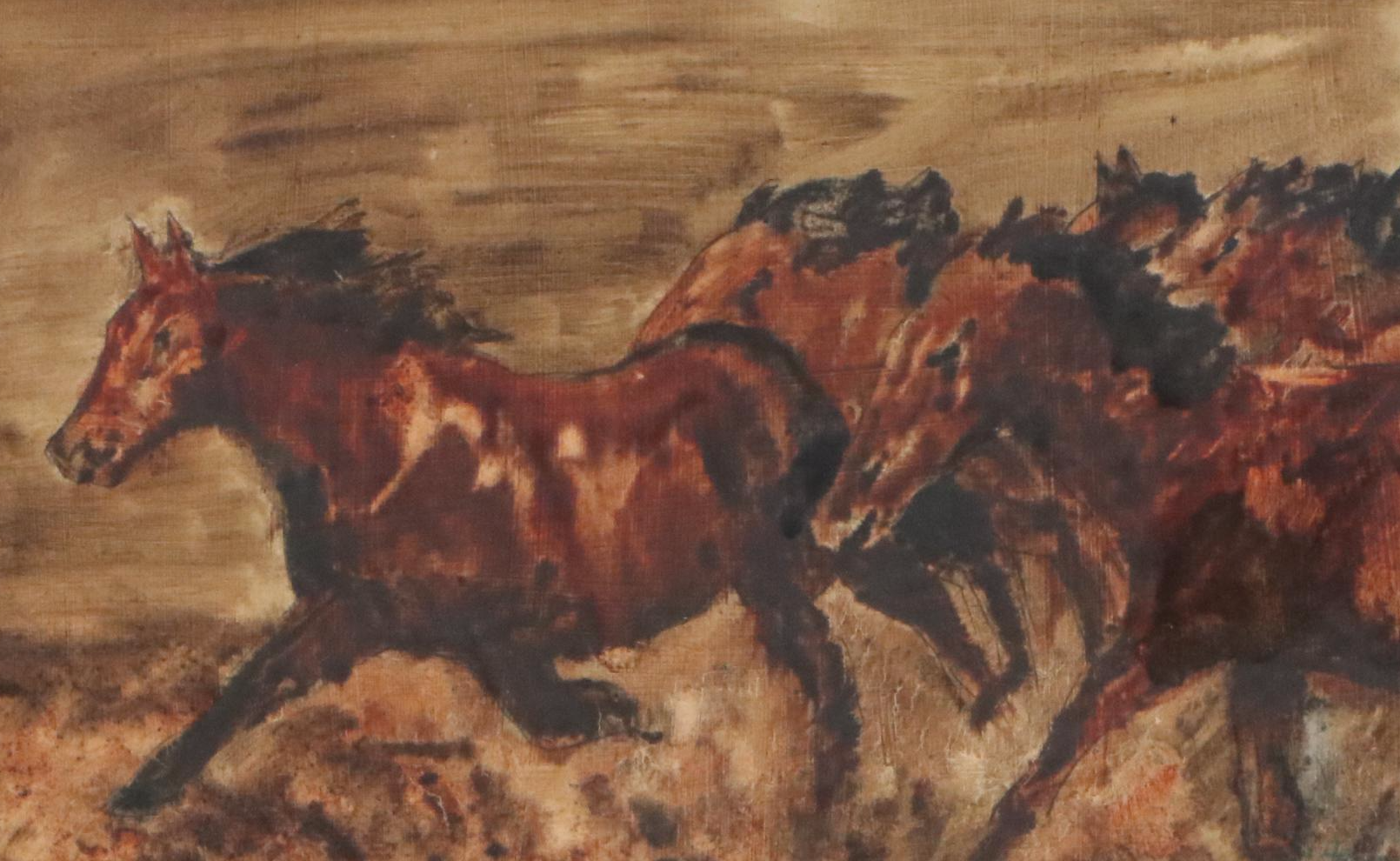 Watercolor Painting of Stampeding Horses, 20th Century