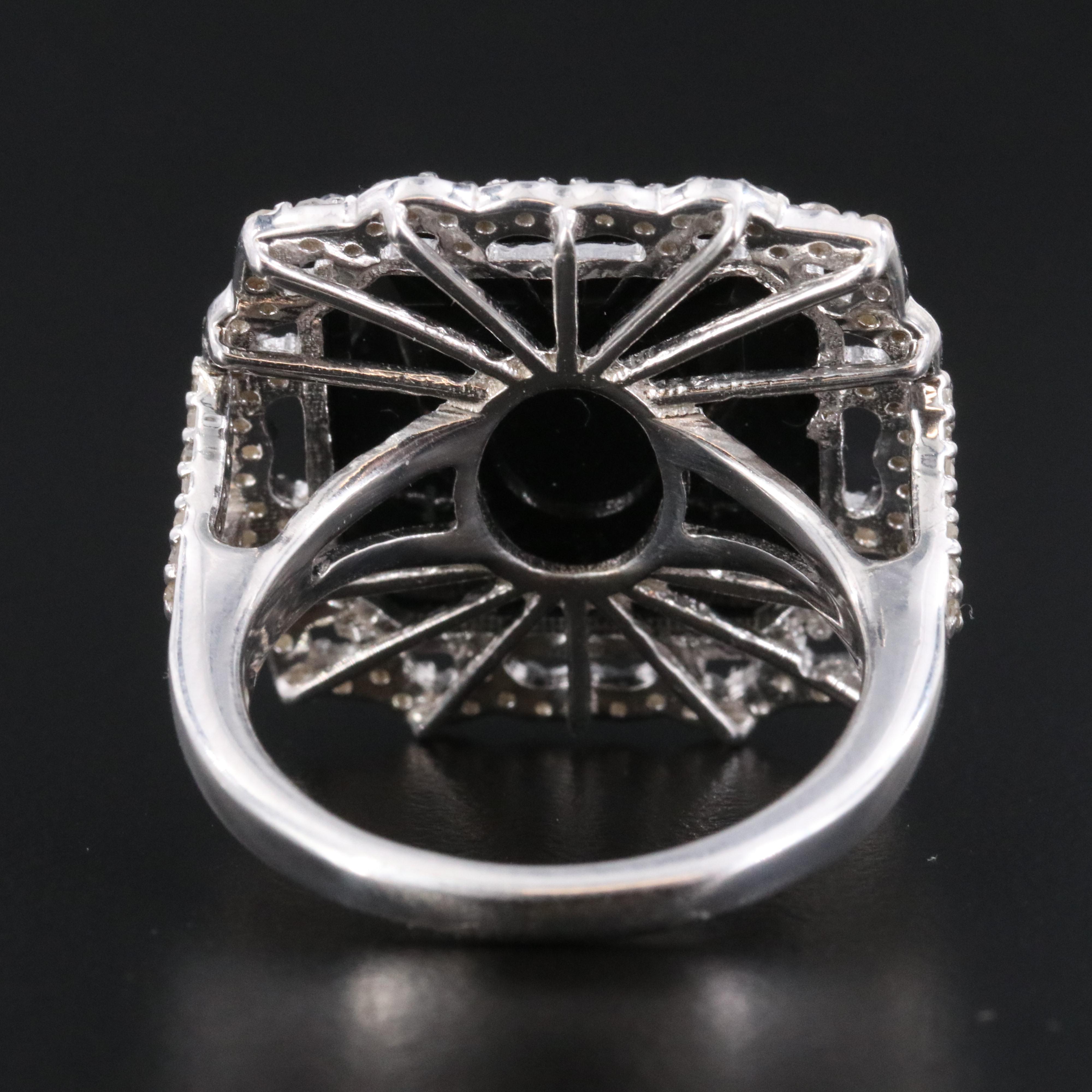 Sterling Emerald, Black Spinel and Diamond Ring