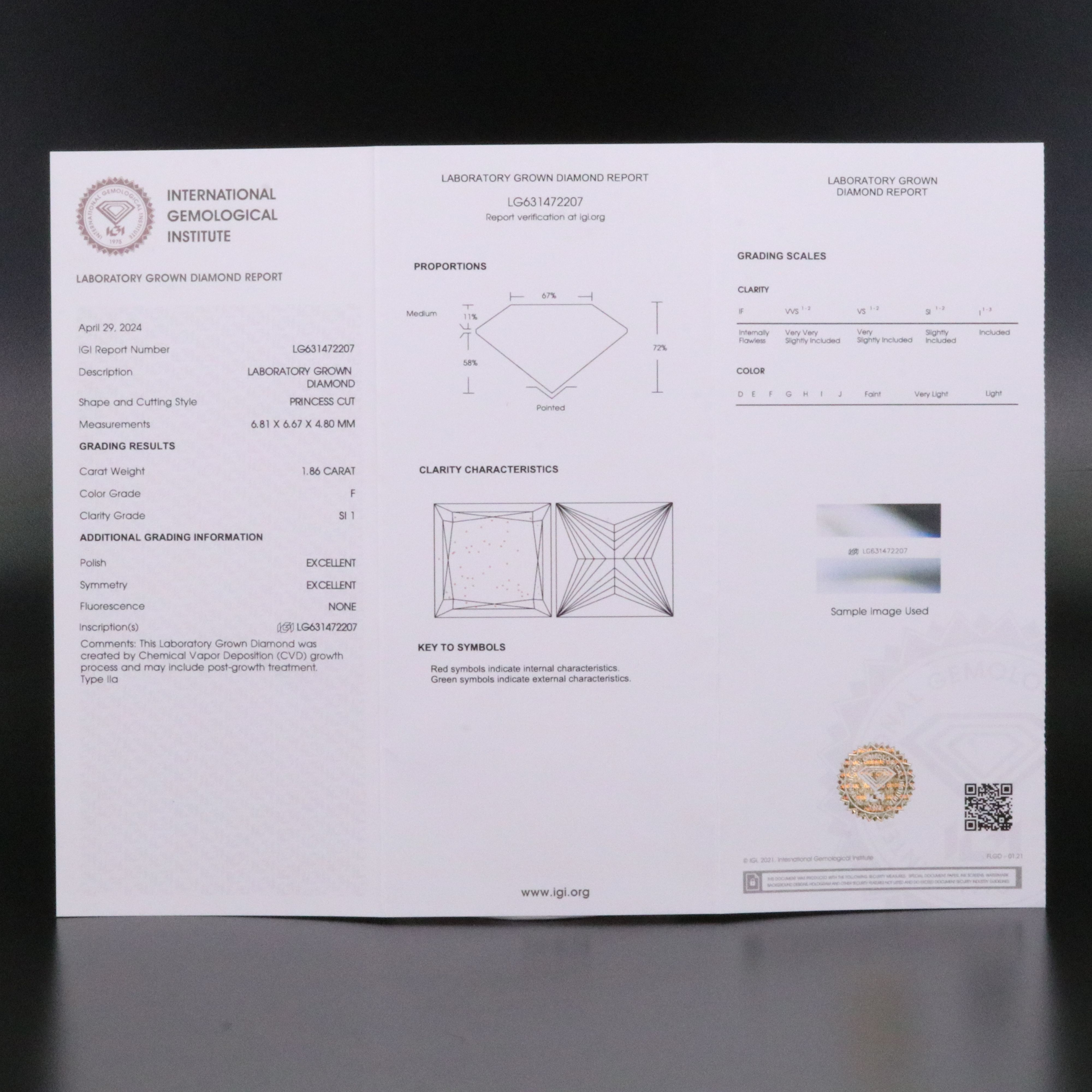 Loose 1.86 CT Lab Grown Diamond with IGI Report