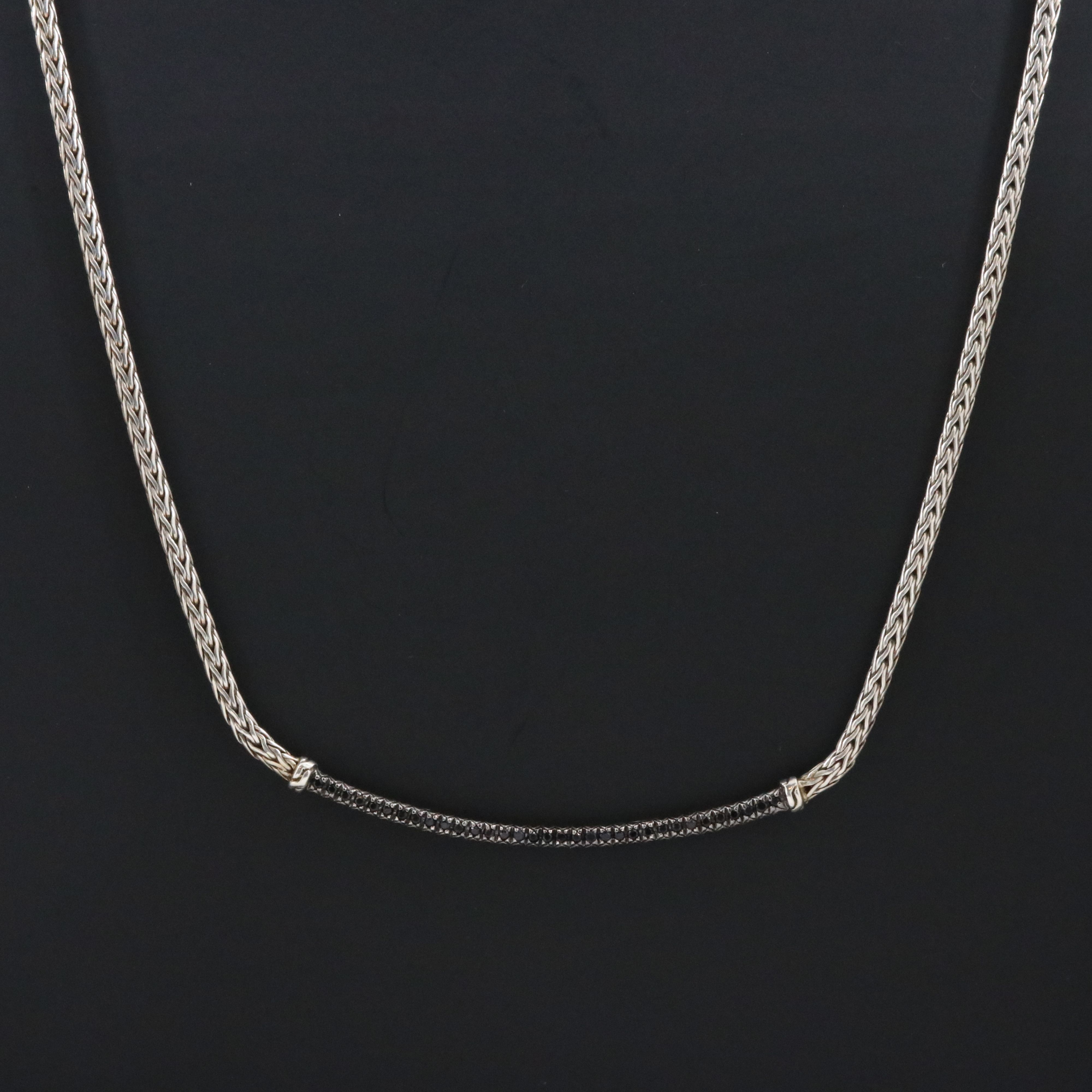 John Hardy Essentials Sterling and Black Sapphire Curved Bar Necklace