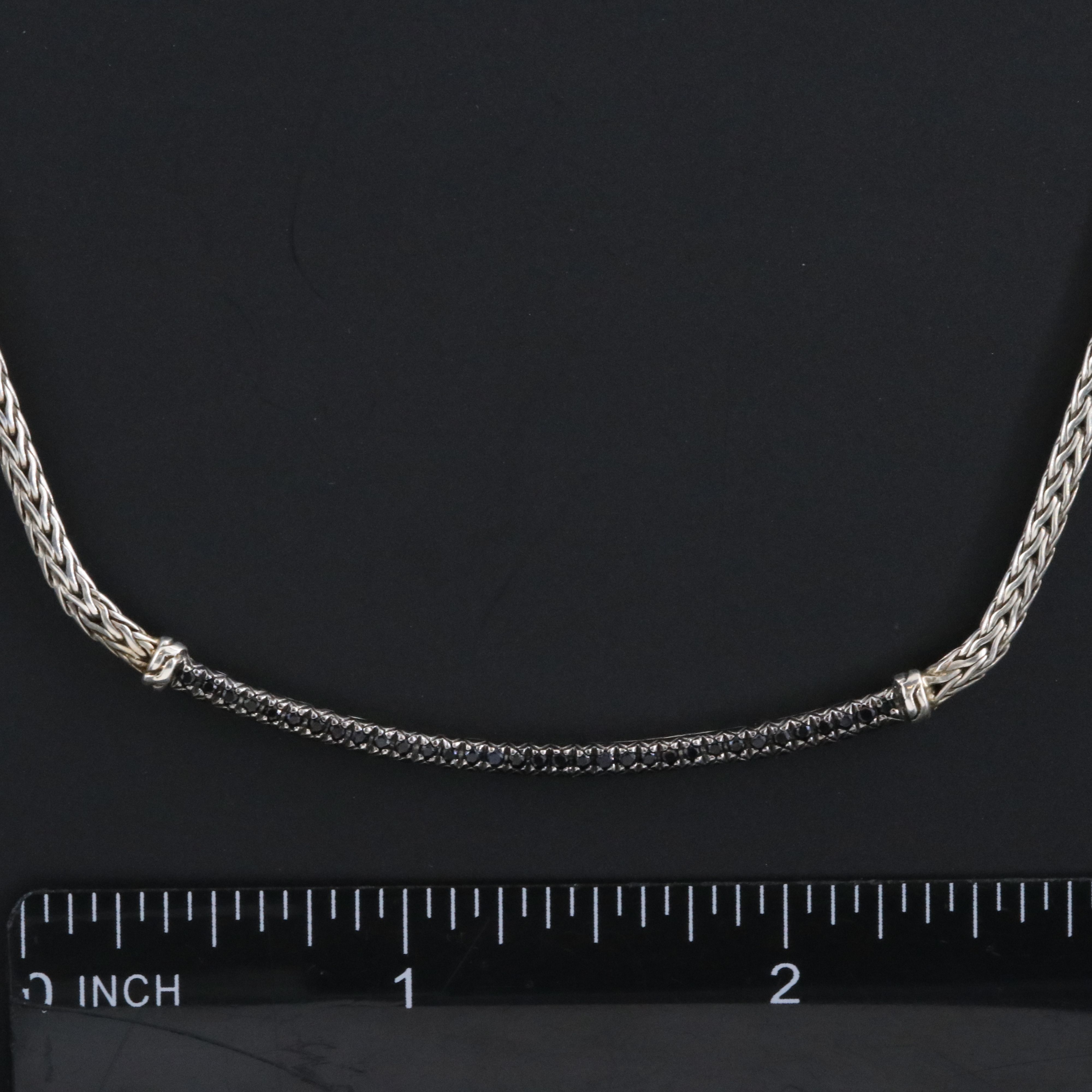 John Hardy Essentials Sterling and Black Sapphire Curved Bar Necklace