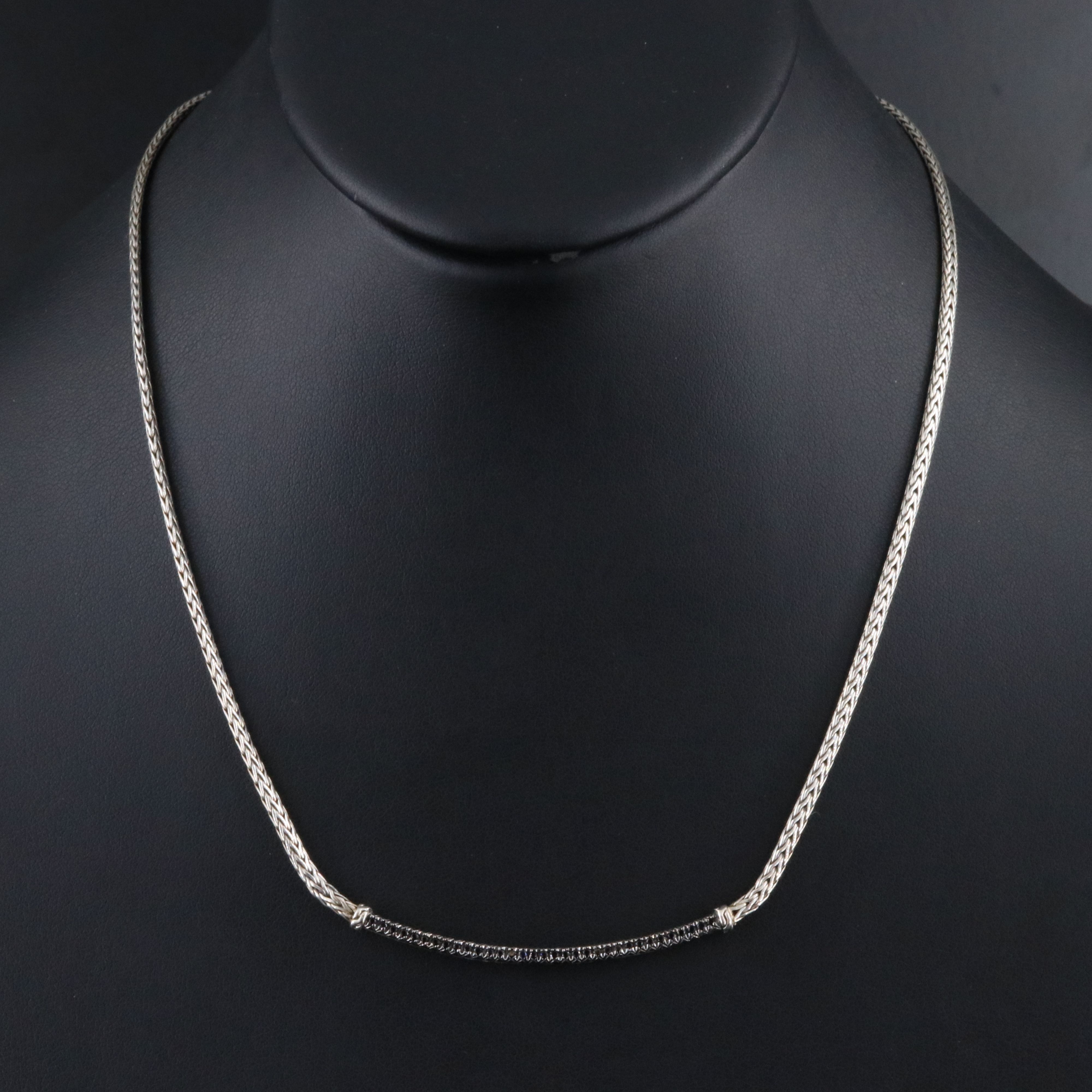 John Hardy Essentials Sterling and Black Sapphire Curved Bar Necklace