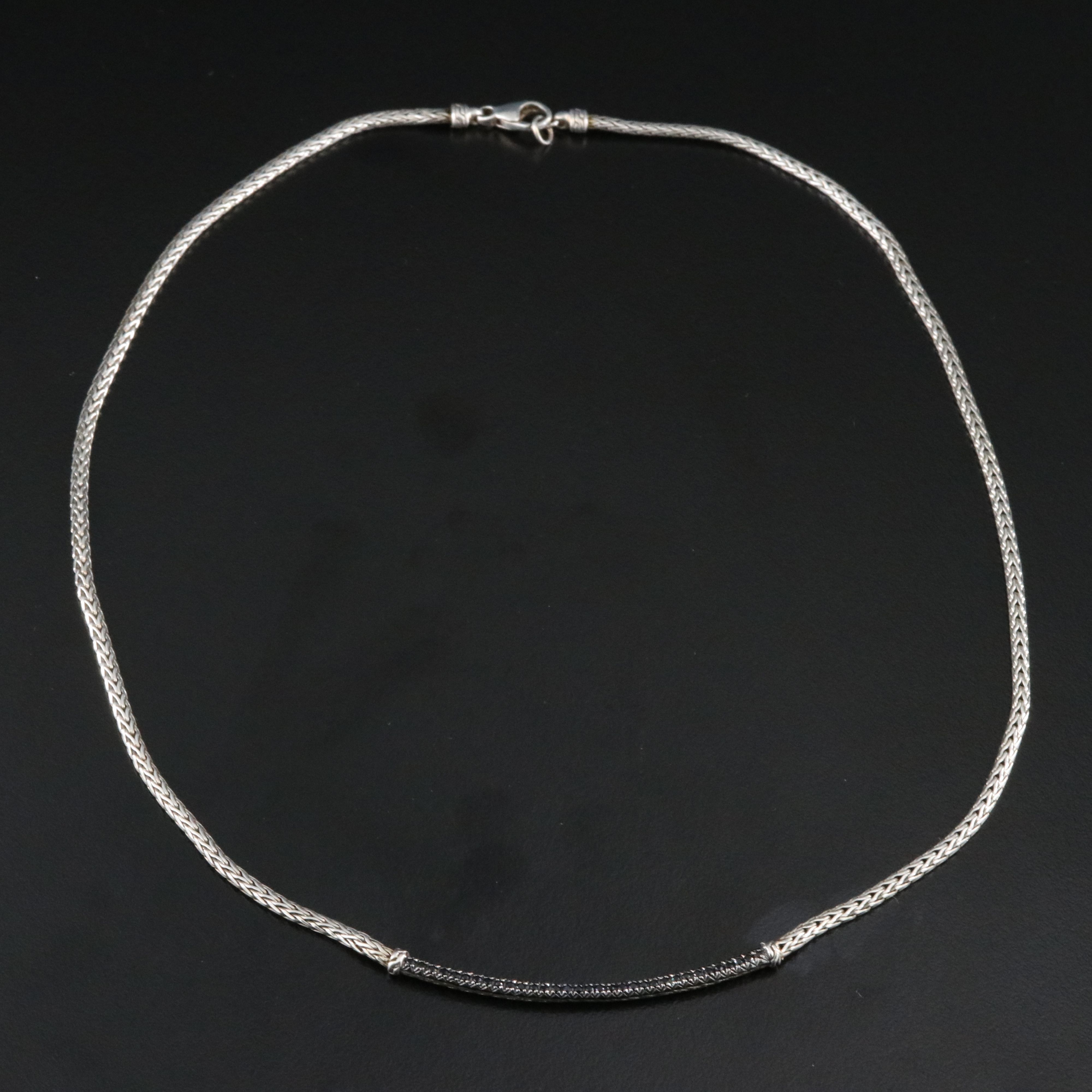 John Hardy Essentials Sterling and Black Sapphire Curved Bar Necklace
